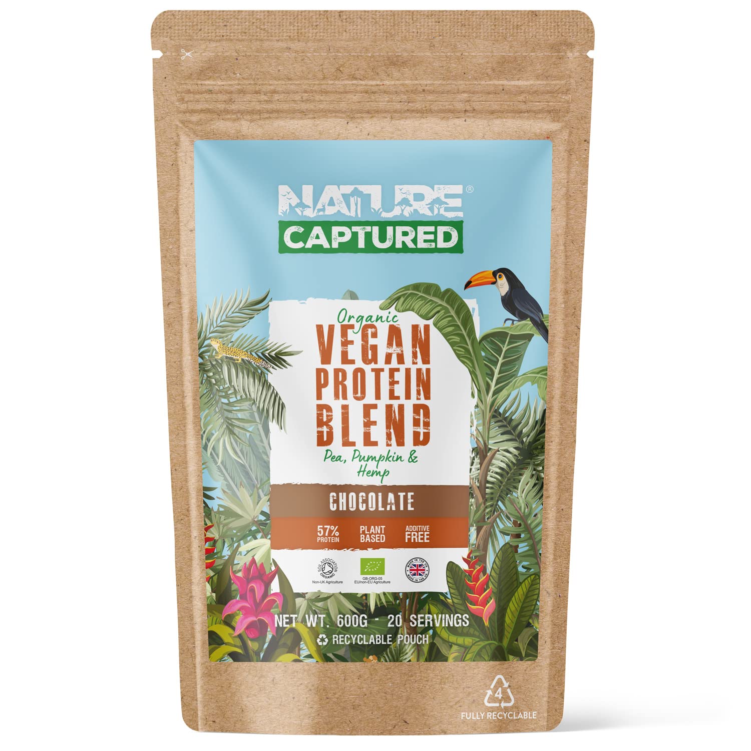 Organic & Raw Vegan Protein Blend (600g) - Chocolate Flavour - Pea, Pumpkin & Hemp Nature CapturedAu supplements