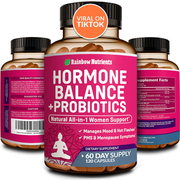 Hormone Balance + Probiotics for Women- Natural Menopause Relief, Weight Management, Bloating, Hot Flashes, PMS | Organic Maca, Chasteberry, Dong Quai & Black Cohosh | Non GMO |120 V Capsules Rainbow Nutrients, LLCAu supplements