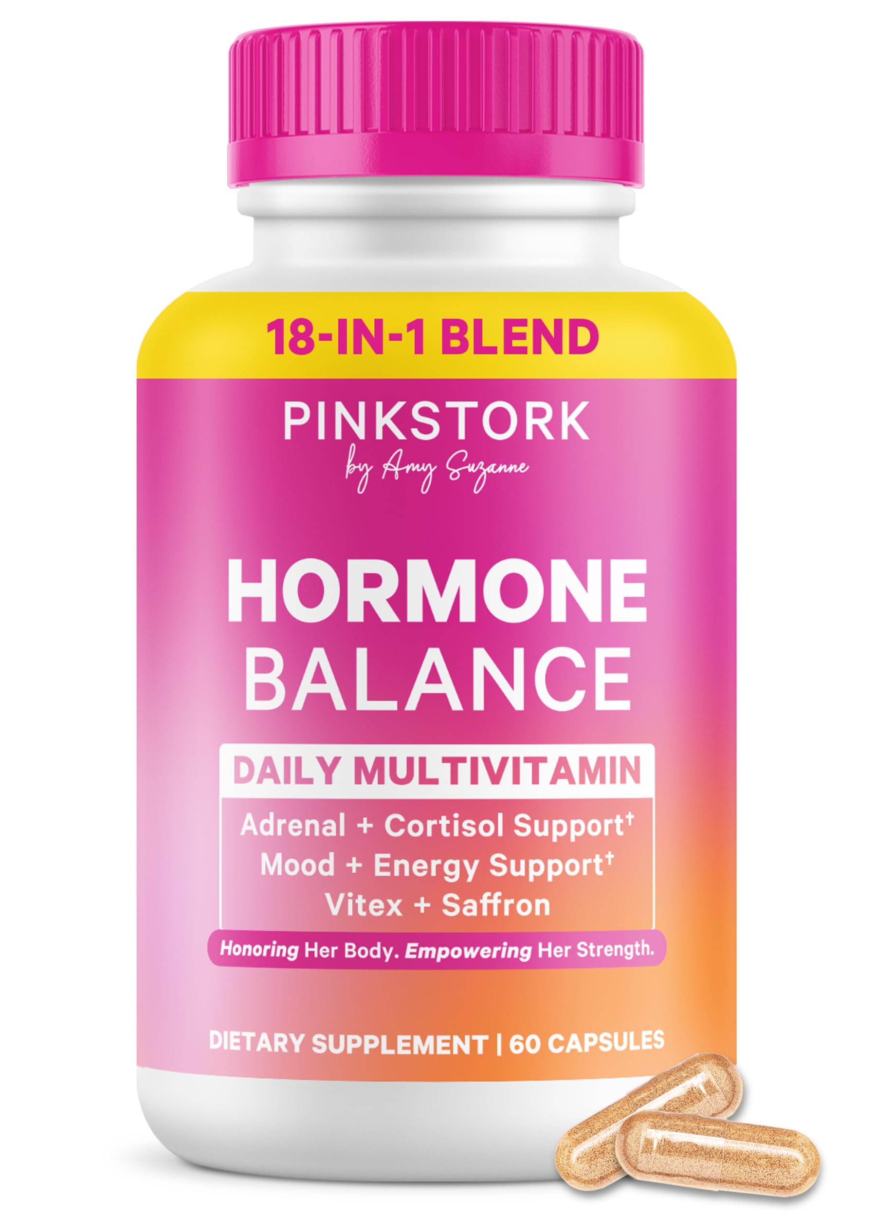 Pink Stork Hormone Balance Multivitamin for Women | 18-in-1 Vitex, Saffron, Ashwagandha, Magnesium | Mood, Energy, Cortisol, Adrenal Support | PMS, Perimenopause Support | 60 Vegan Capsules Pink StorkAu supplements