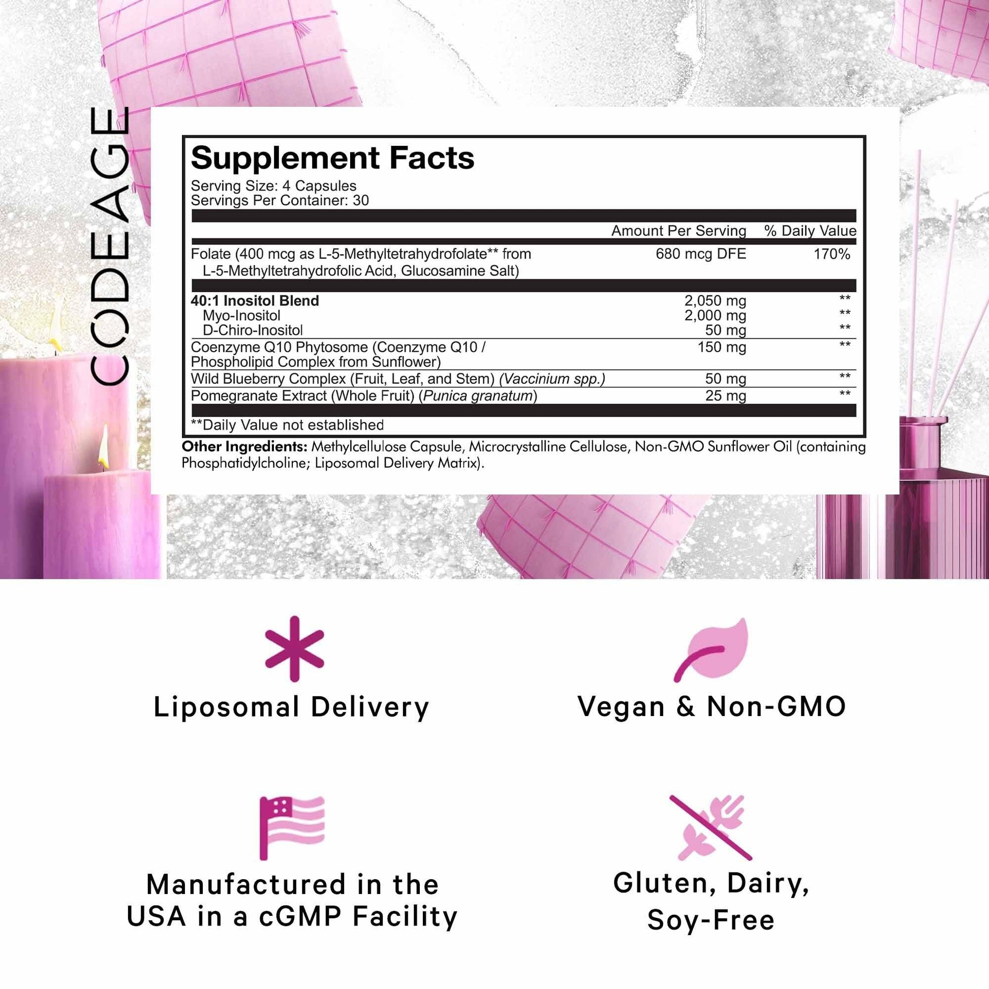 Codeage Liposomal Ovarian Inositol + Supplement - Myo-Inositol, D-Chiro-Inositol CodeageUS supplements