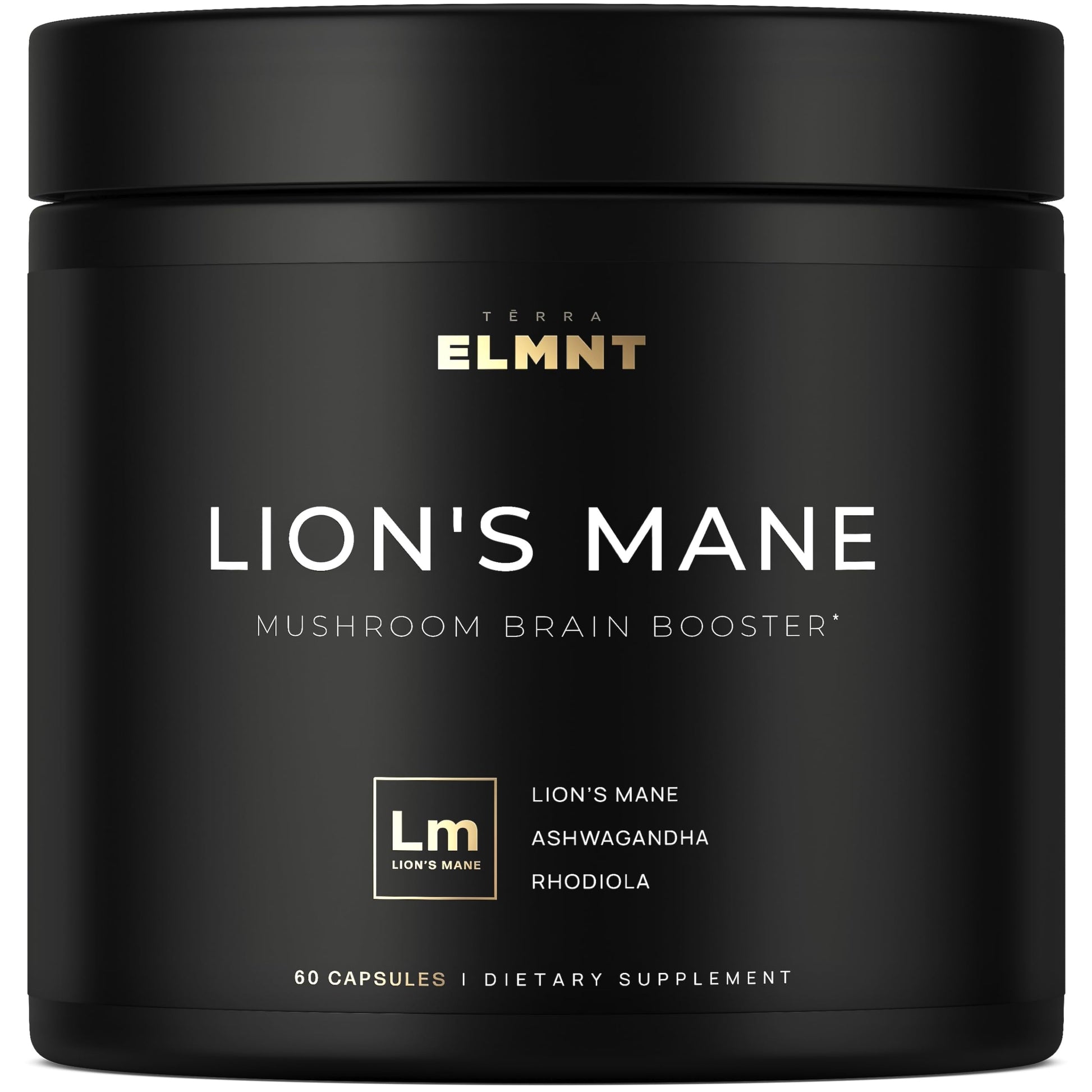 20,000mg 16x Strength Lions Mane Supplement Capsules Super Nootropic w. Ashwagandha & Rhodiola - Highest Potency Lion's Mane Mushroom Extract 50% Polysaccharides Brain Supplements for Memory and Focus TERRA ELMNTAu supplements