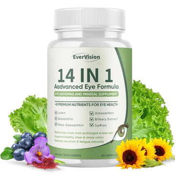 EVERVISION 14 in 1 Advanced Eye Formula, Eye Vitamin and Mineral Supplement with Zinc, Lutein, Zeaxanthin & Bilberry Extract, 60ct EVERVISIONAu supplements
