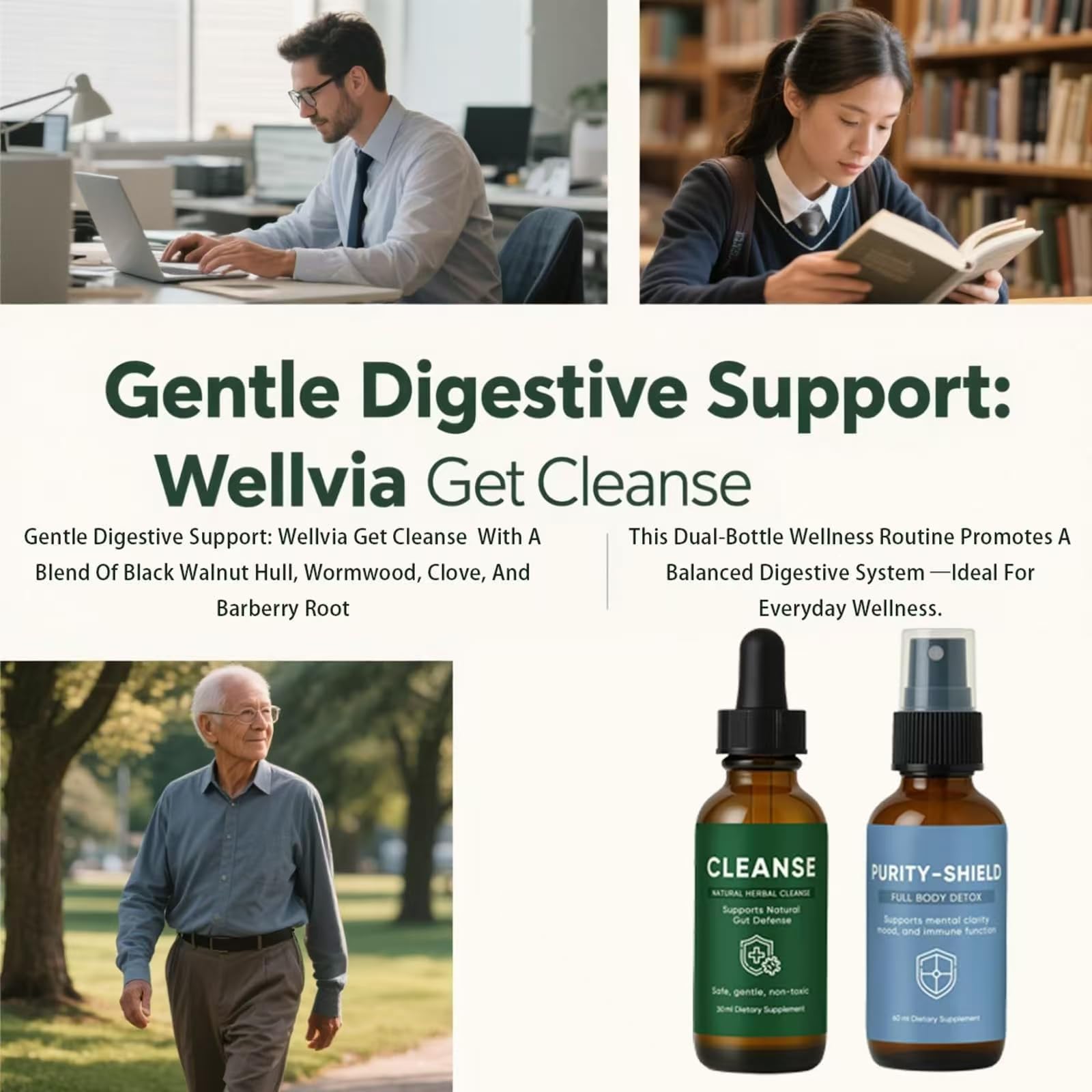 EZTZMCN Wellvia Gut Cleanse, Purity Shield, Gut and Colon Support, Non-GMO for Women & Men, Black Walnut Hull, Wormwood, Ginger, 2 PCS EZTZMCNAu supplements