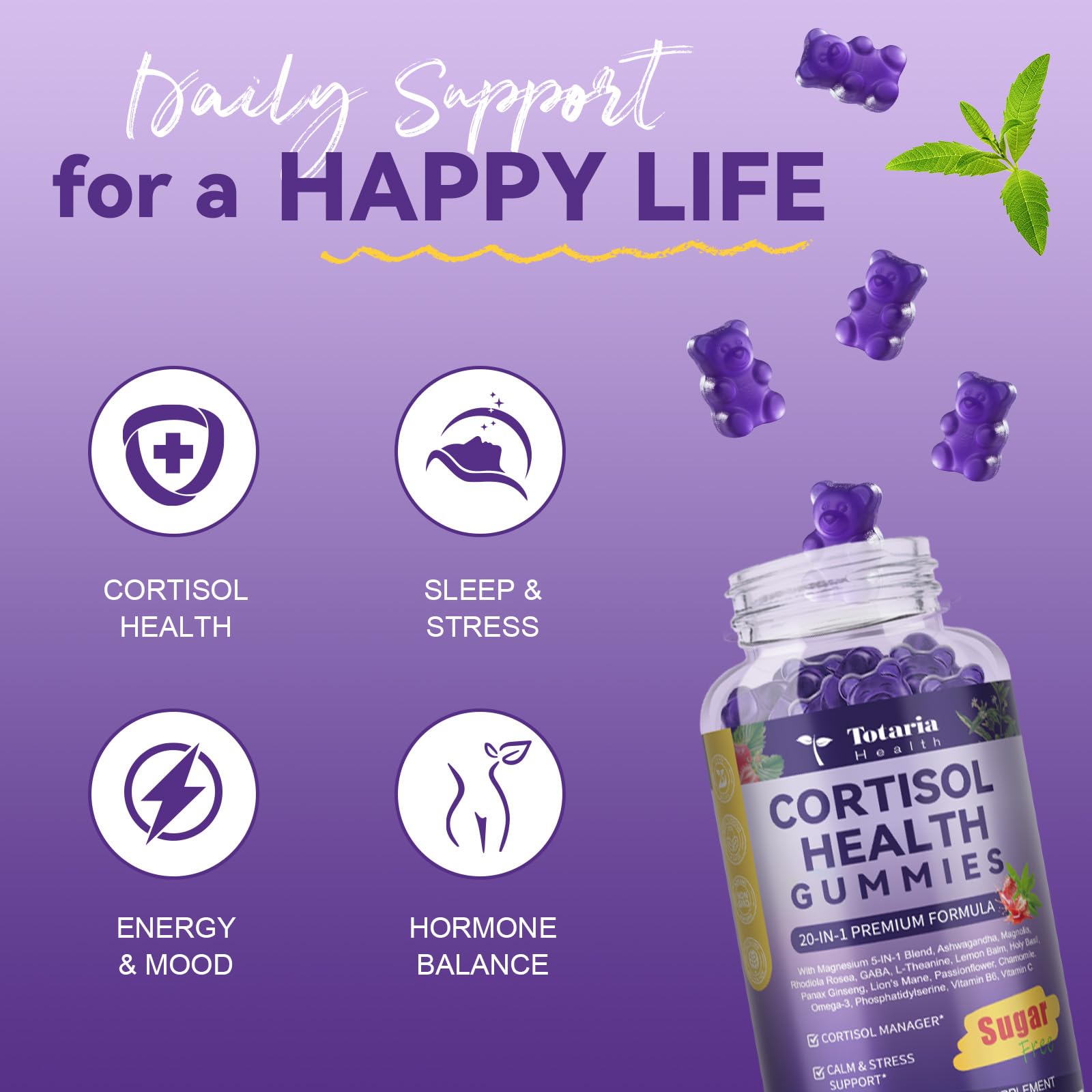 Cortisol Supplements for Women & Men 20-in-1 Cortisol Gummies with Ashwagandha Rhodiola Rosea Magnesium Phosphatidylserine Calm Focus Mood Support Healthy Cortisol Levels 30 Day Supply TotariaAu supplements