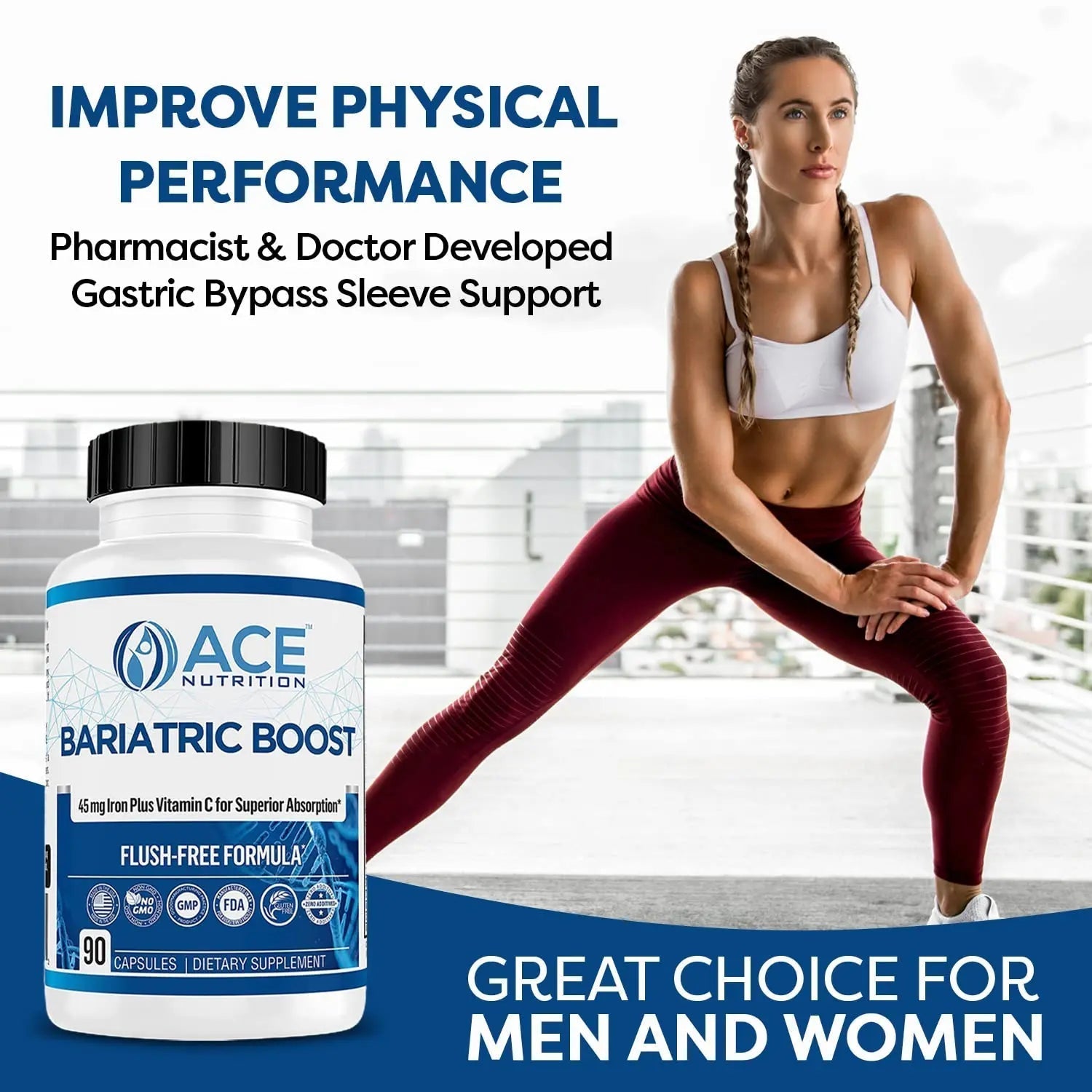 Bariatric Boost One-A-Day Multivitamin 90 Day Supply with 45mg Iron Post Gastric Bypass Sleeve Surgery | Non-GMO, Gluten Free, Bariatric Multivitamin Made in USA | ACE NUTRITIONAu supplements