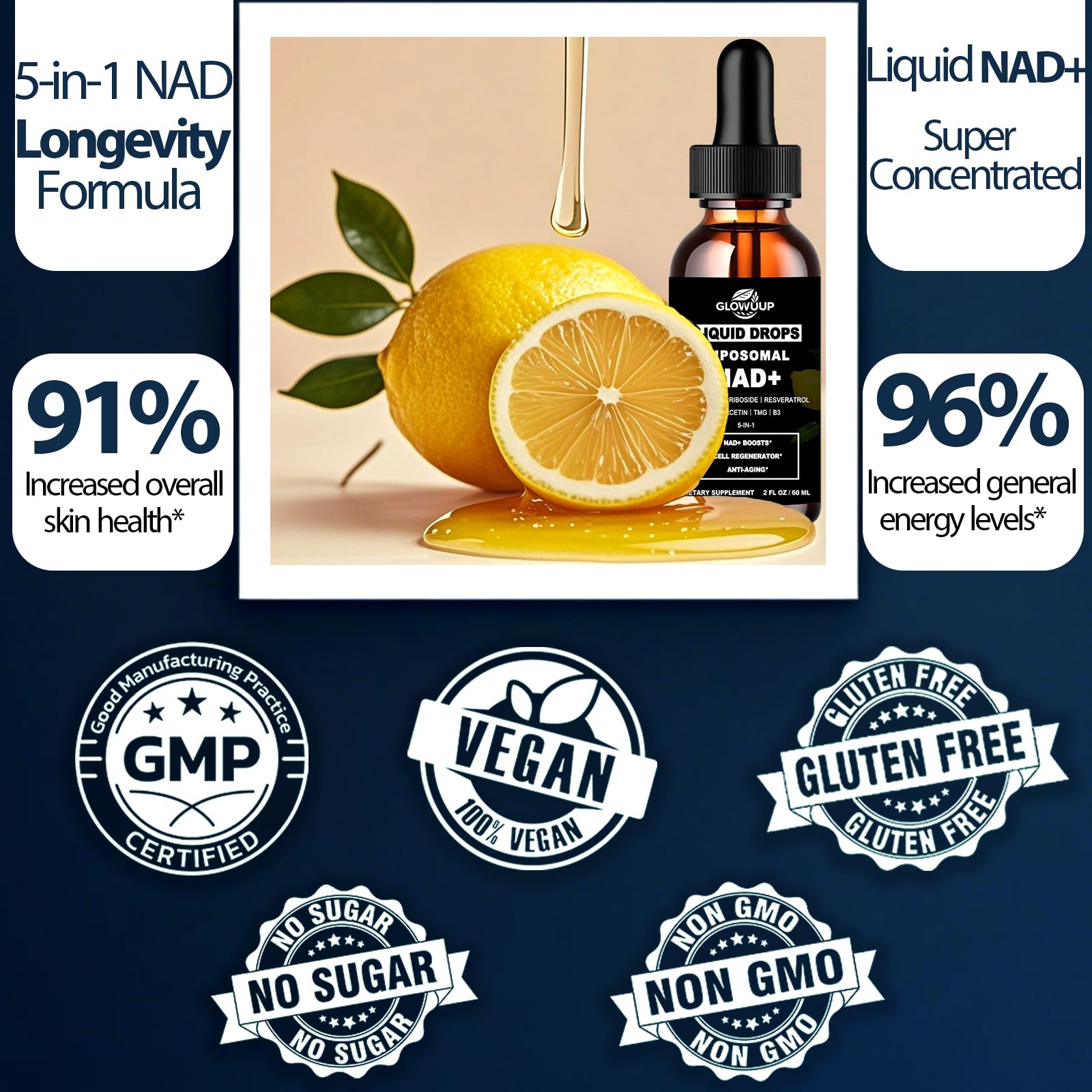 NAD Supplements for Women & Men, Liposomal NAD Nicotinamide Riboside Resveratrol 900mg w. B3 Vitamin Quercetin TMG, Liquid Resveratrol NAD Plus Supplement for Anti-Aging Energy Focus Longevity GLOVVUUPAu supplements