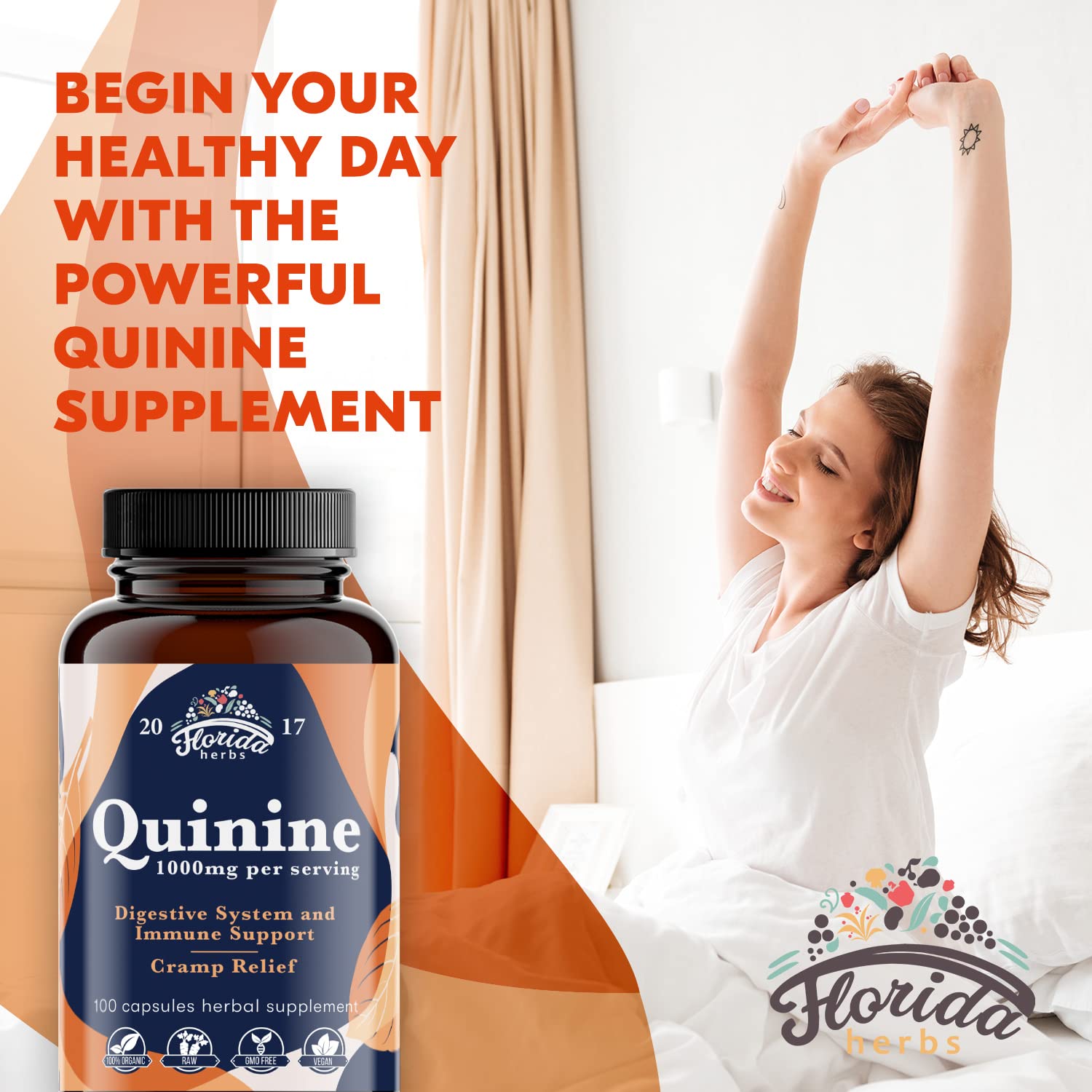 Leg Cramps Support Organic Pills - 1000 mg - Quinine Tablets for Cramp Defense FLORIDA HERBSUS supplements