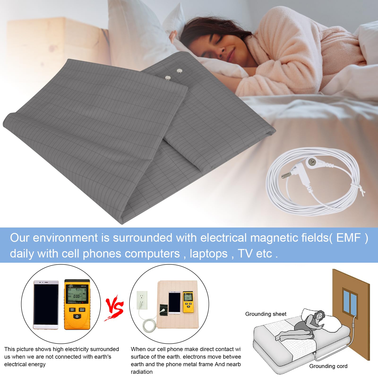 Grounding Mat for Bed, Grounding Sheets Blanket with Grounding Cord, Earthing Mat Grounding Pad ReaengAu supplements