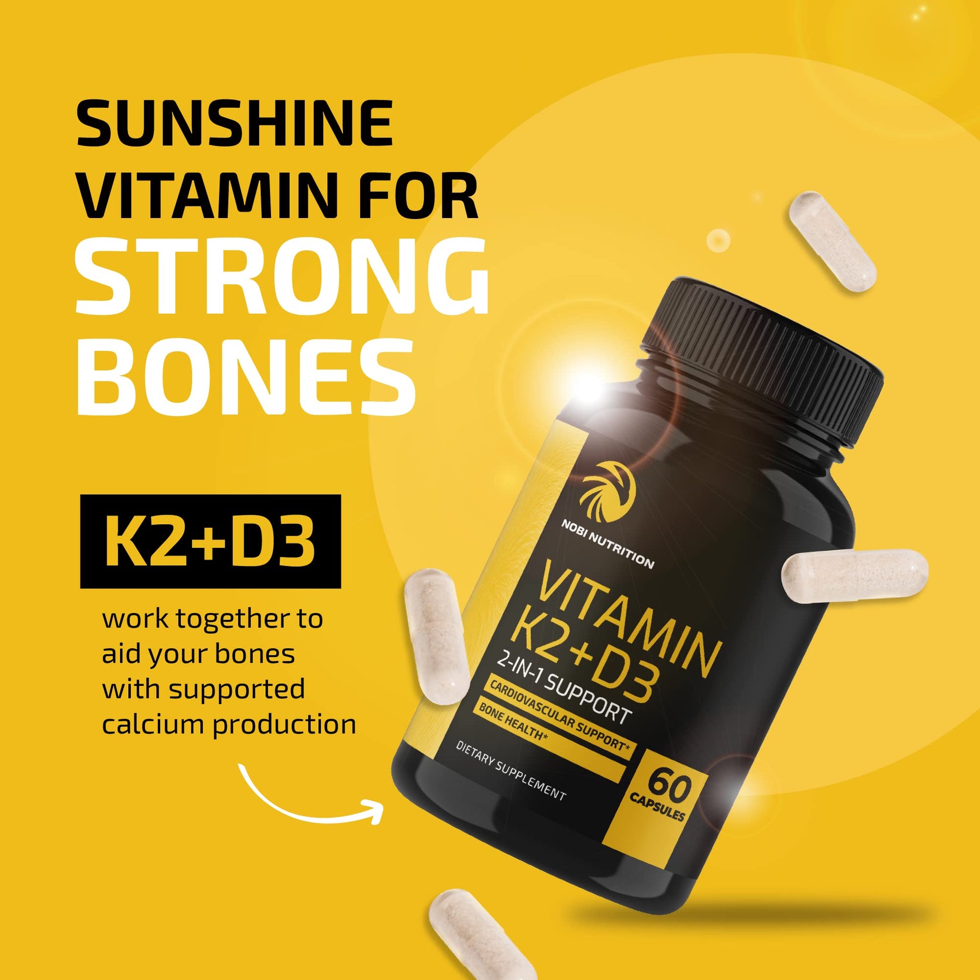 Vitamin D3 K2 5000 IU for Immune System, Strong Bones & Teeth Support | Vitamin D3 Nobi NutritionUS supplements