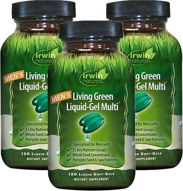 Irwin Naturals Men's Living Green Liquid-Gel Multi - 70 Essential Nutrients, Full-Spectrum Vitamin Supplements for Men, Wholefood Blend - Promotes Brain & Adrenal Support - 120 Soft-Gels (3 Pack) Irwin NaturalsAu supplements