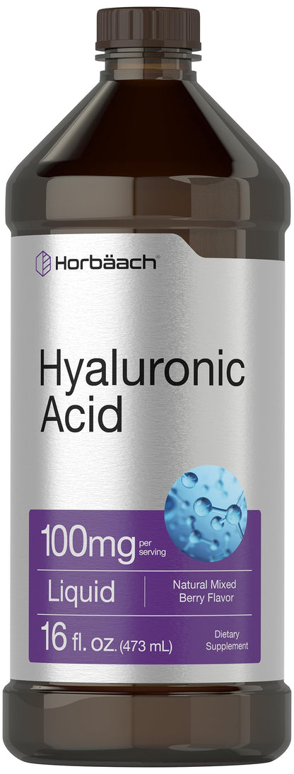 Liquid Hyaluronic Acid Supplement | 100 mg | 16 oz | Mixed Berry Flavor | Non-GMO HorbäachUS supplements