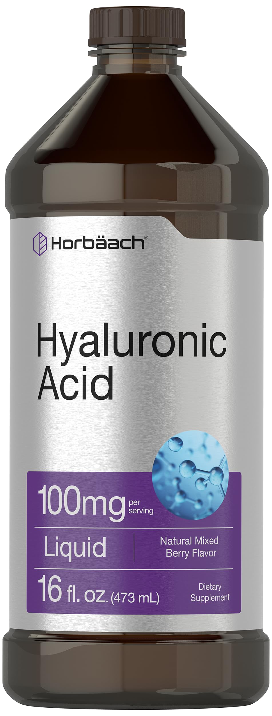Liquid Hyaluronic Acid Supplement | 100 mg | 16 oz | Mixed Berry Flavor | Non-GMO HorbäachAu supplements