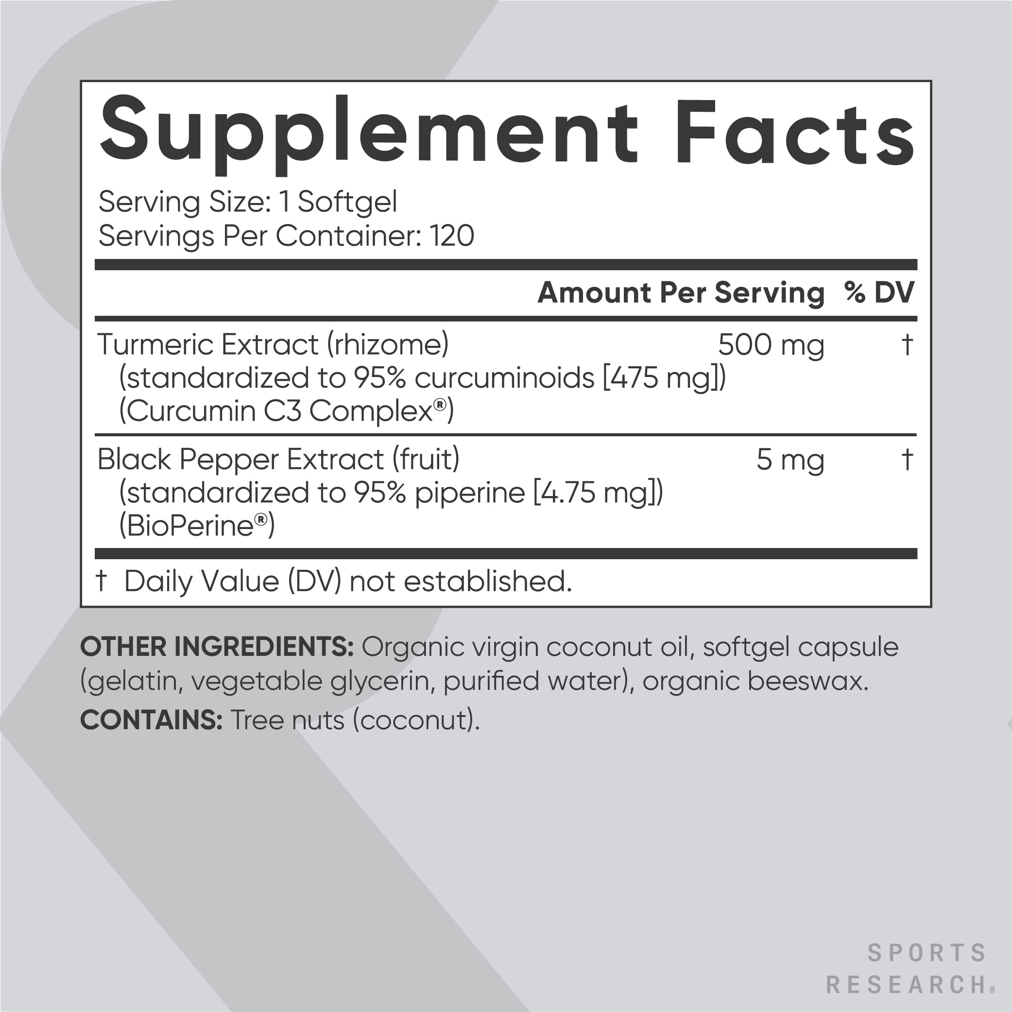 Sports Research Turmeric Curcumin C3 Complex 500 mg, Enhanced with Black Pepper Sports ResearchAu supplements