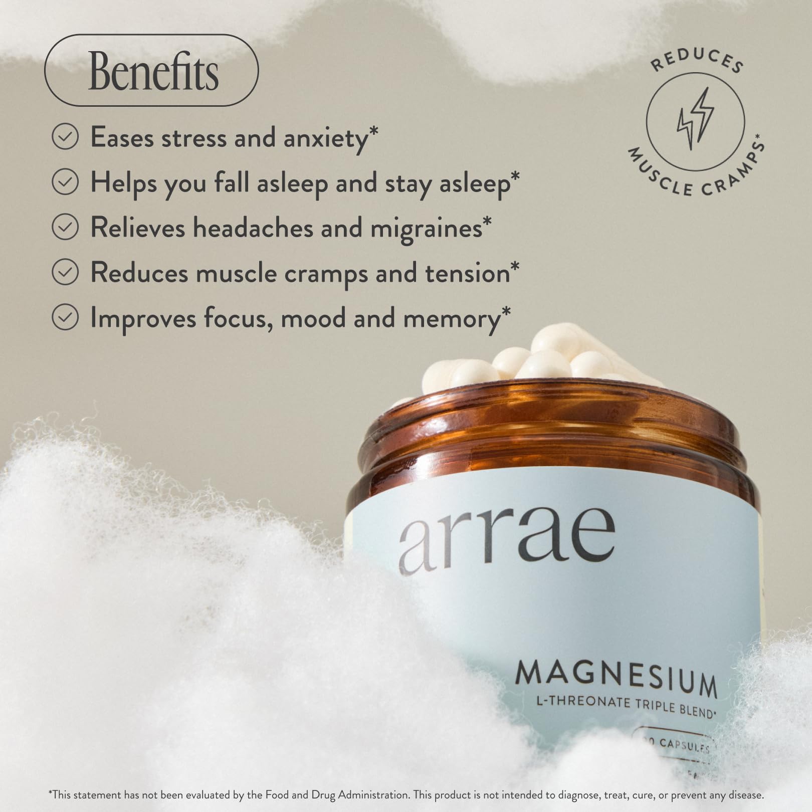Arrae Magnesium Supplement, Magnesium Glycinate, Citrate & L-threonate, 250 mg, Support Mood, Sleep, Nerves, and Muscles,90 Capsules ArraeAu supplements