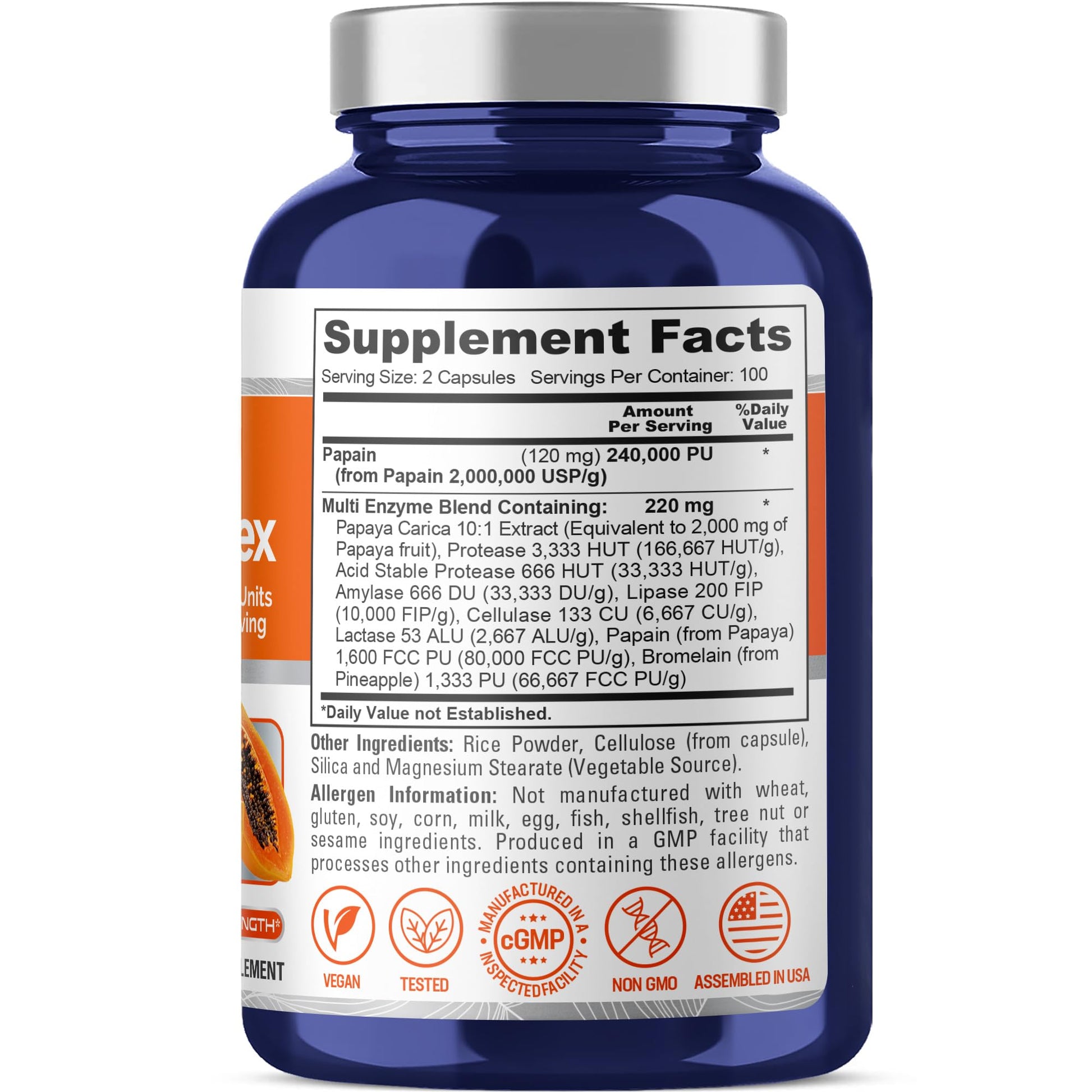 NusaPure Papaya Papain Enzyme Complex 240,000 PU - 200 Veggie Caps - Suitable for Vegetarian, Vegan Non-GMO NusaPureAu supplements