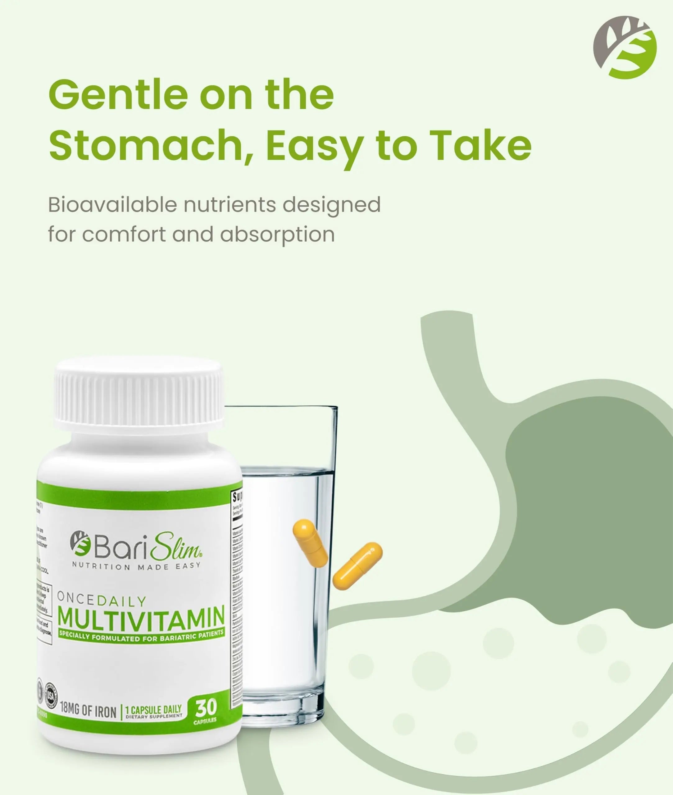 BariSlim Once Daily Bariatric Multivitamin Capsule - 18mg of Iron - Bariatric Vitamin & Supplement for Post Surgery Including Gastric Bypass BariSlimAu supplements