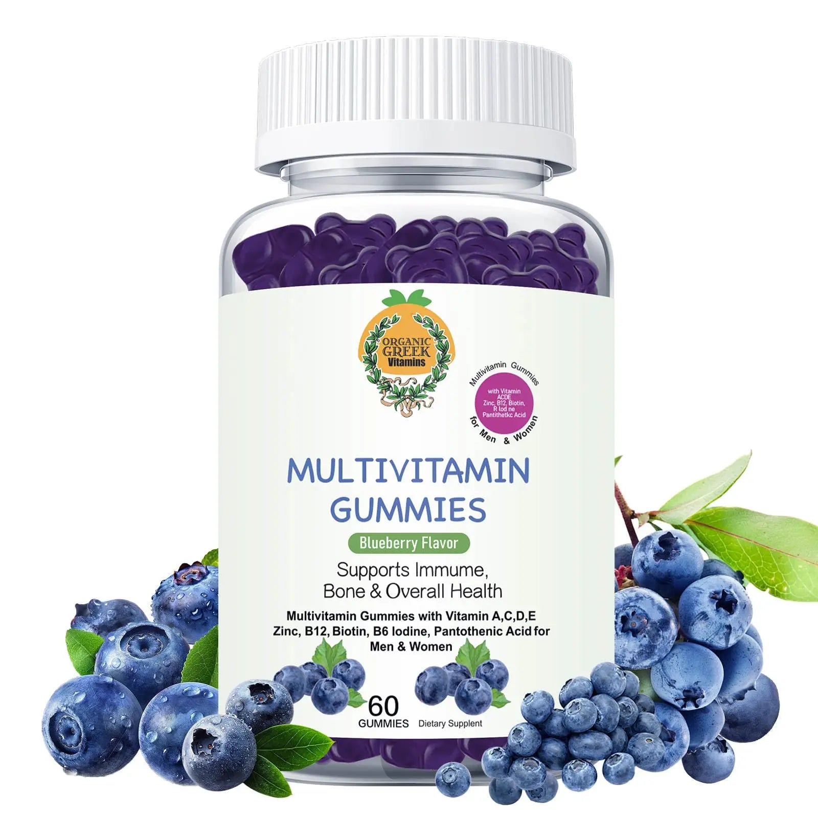 Organic Greek® Multivitamin Gummies with Vitamin A, C, D, E, Zinc, B12, Biotin, B6, Iodine, Pantothenic Acid for Men & Women Organic GreekAu supplements