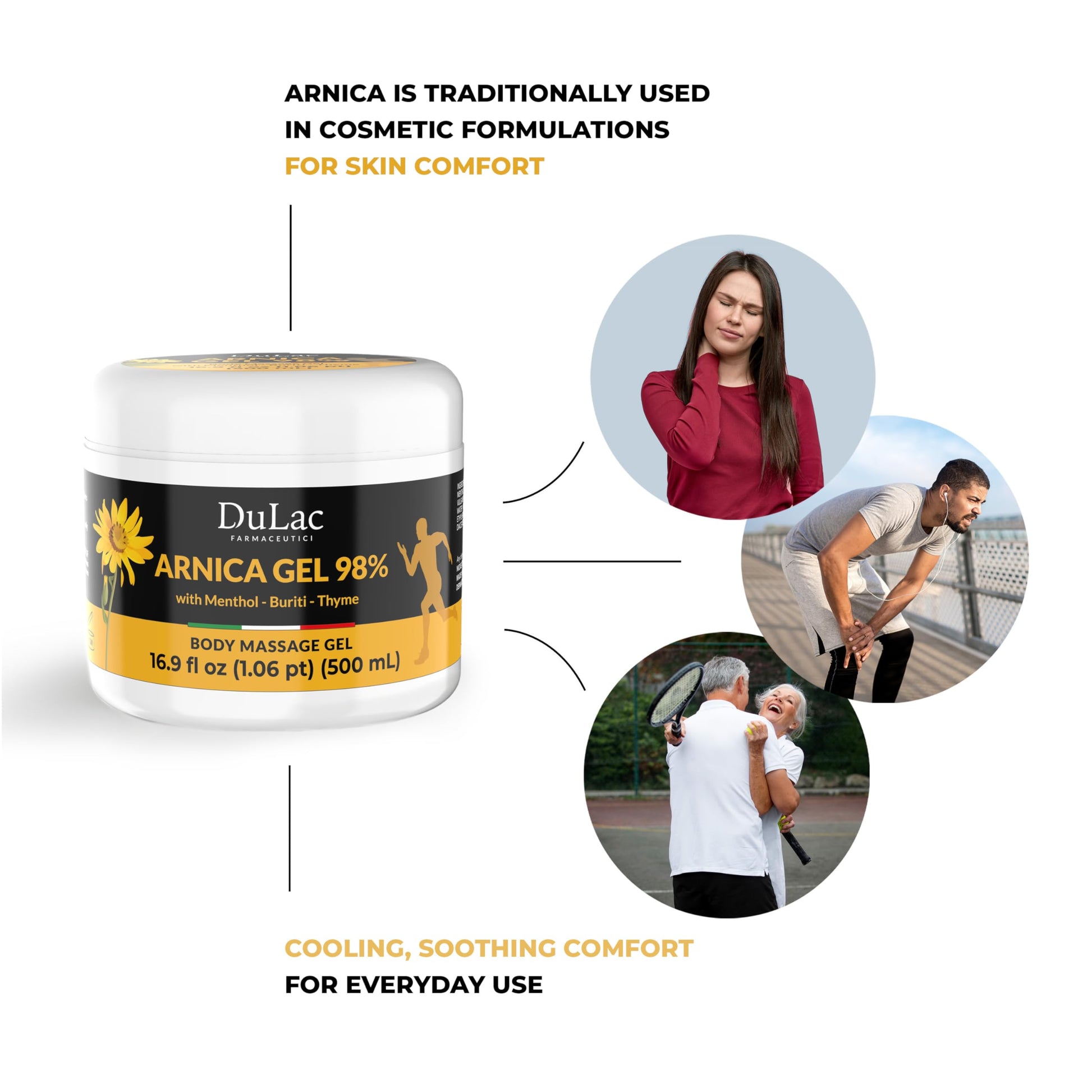 Dulac Arnica Body Massage Gel – Water-Based Cosmetic Massage Gel with Arnica Montana, Fast-Absorbing Lightweight Texture, Non-Greasy Feel, Dermatologically Tested, 16.9 fl oz DULÀC FARMACEUTICI 1982Au supplements