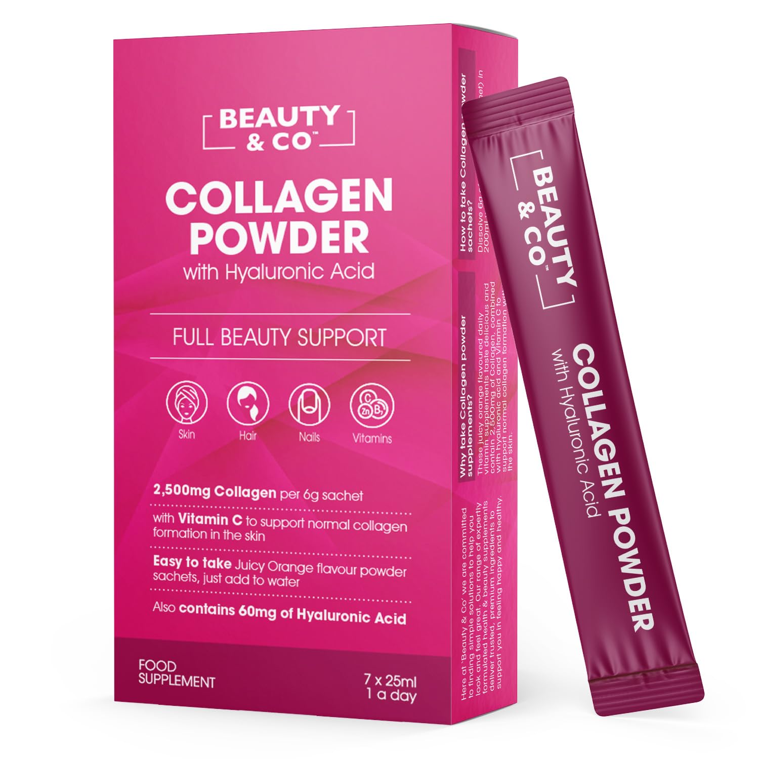 Collagen 2500mg Powder Supplement Boosted with Vitamin C and Hyaluronic Acid (Bovine) Beauty & CoAu supplements