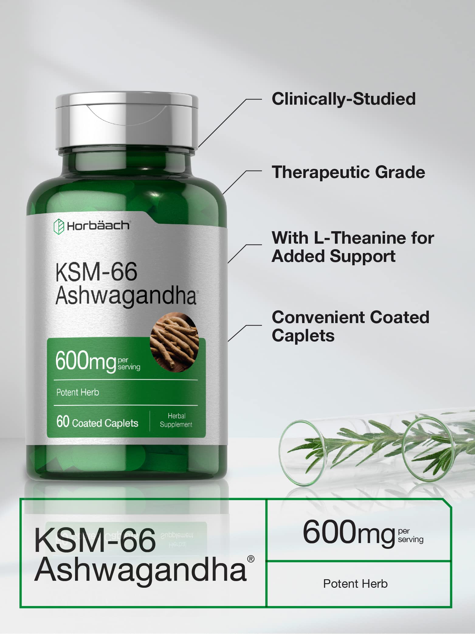 Horbäach KSM-66 Ashwagandha 600mg | with L-Theanine | 60 Coated Caplets | Vegan, Non-GMO, Gluten Free Complex Supplement HorbäachAu supplements