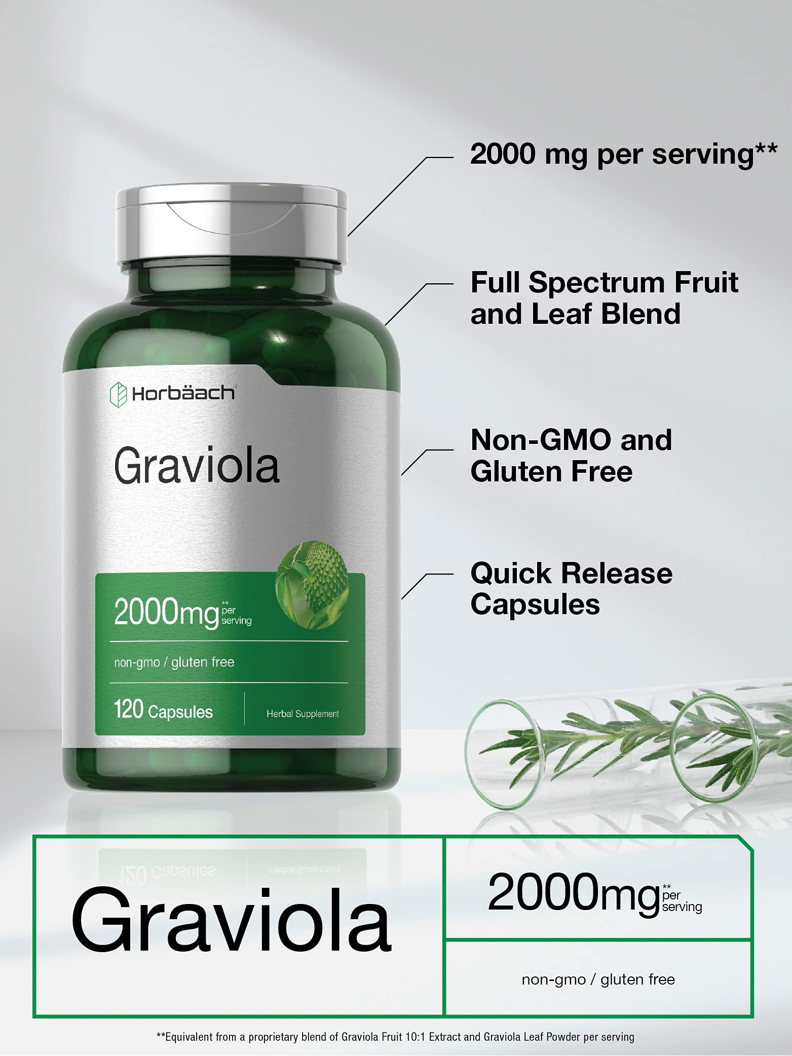 Graviola Extract 2000 mg 120 Capsules With Graviola Proprietary Blend Ingredient HorbäachAu supplements
