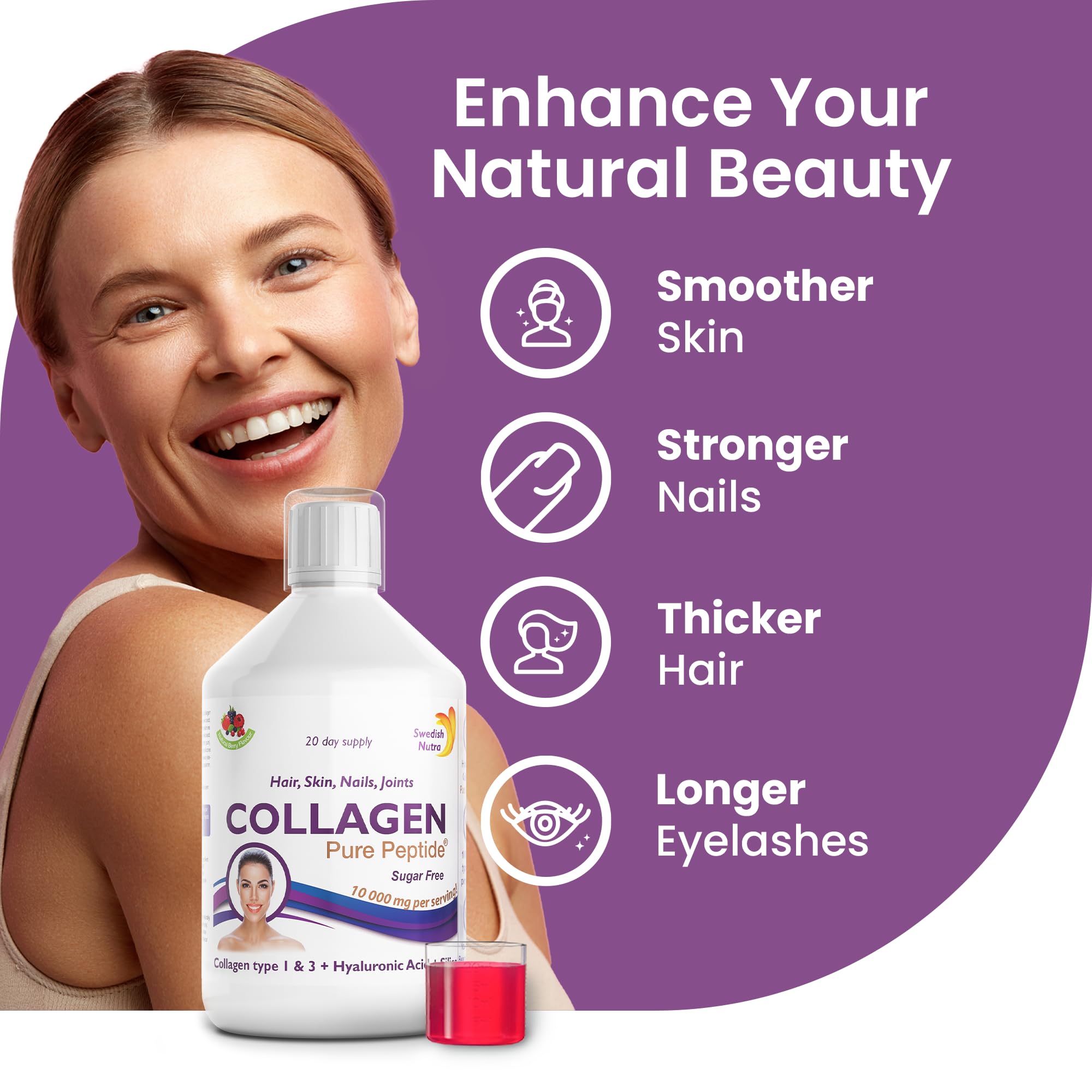 Swedish Nutra Liquid Bovine Collagen - Pack of 500ml, 20 Day Supply | Sugar Free Berry Flavour Swedish NutraAu supplements