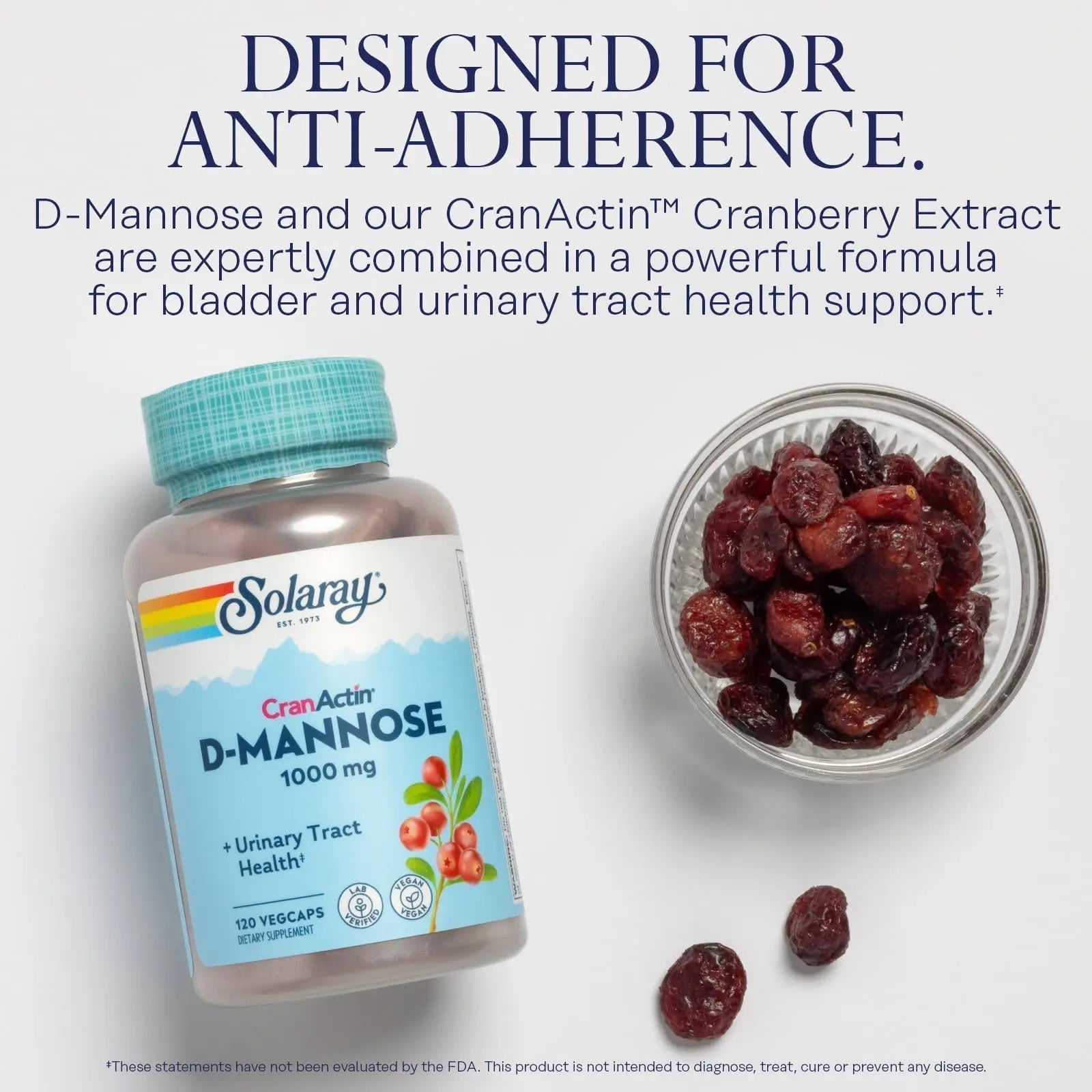 SOLARAY D-Mannose 1000mg with CranActin Cranberry Supplement 400mg, Urinary Tract Health & Bladder Support Capsules with Vitamin C, Vegan, 60 Day Guarantee, 60 Servings, 120 VegCaps (120 CT) SOLARAYAu supplements