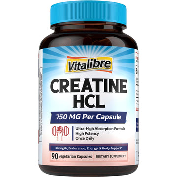 Vitalibre Creatine HCl Capsule, 750mg High Absorption Creatine Hydrochloride, Endurance, Strength, Fast Absorbing, No Load, No Bloat, Monohydrate Micronized Alternative, Once Daily, 90 Capsules VitalibreAu supplements