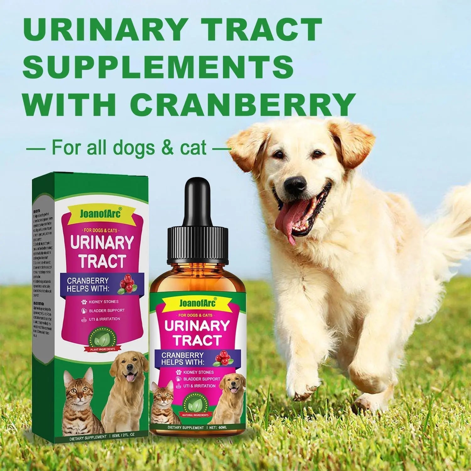 Urinary Tract for Cats, Cat & Dog Urinary Tract Drops Infection Remedy with Cranberry Dog Supplements, Cranberry Kidney Bladder Support Supplement - 60ml / 2 Fl.oz JoanofArcAu supplements
