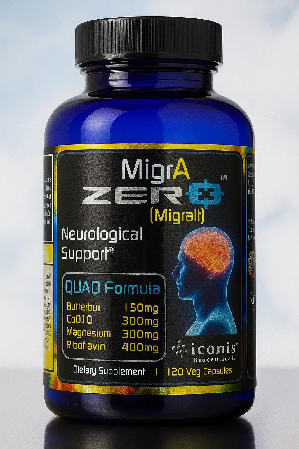 Migraine Relief, Quad-Formula with PA-Free Butterbur (150mg), CoQ10 (300mg), Magnesium Glycinate (300mg), High-Dose Riboflavin (400mg) - MigrA Zero (120 Caps) Optimal Dosing for Migraine Sufferers Iconis BioceuticalsAu supplements