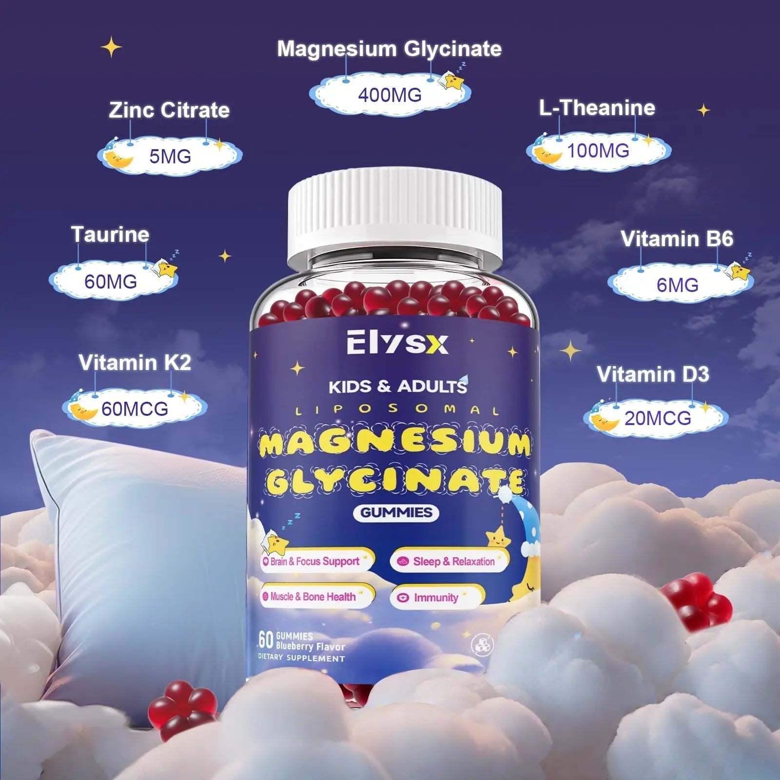 Elysx Kids Methylated Multivitamin Chewable & Liposomal Magnesium Glycinate 400mg Gummies, Immune & Brain, Muscle & Relax ElysxAu supplements