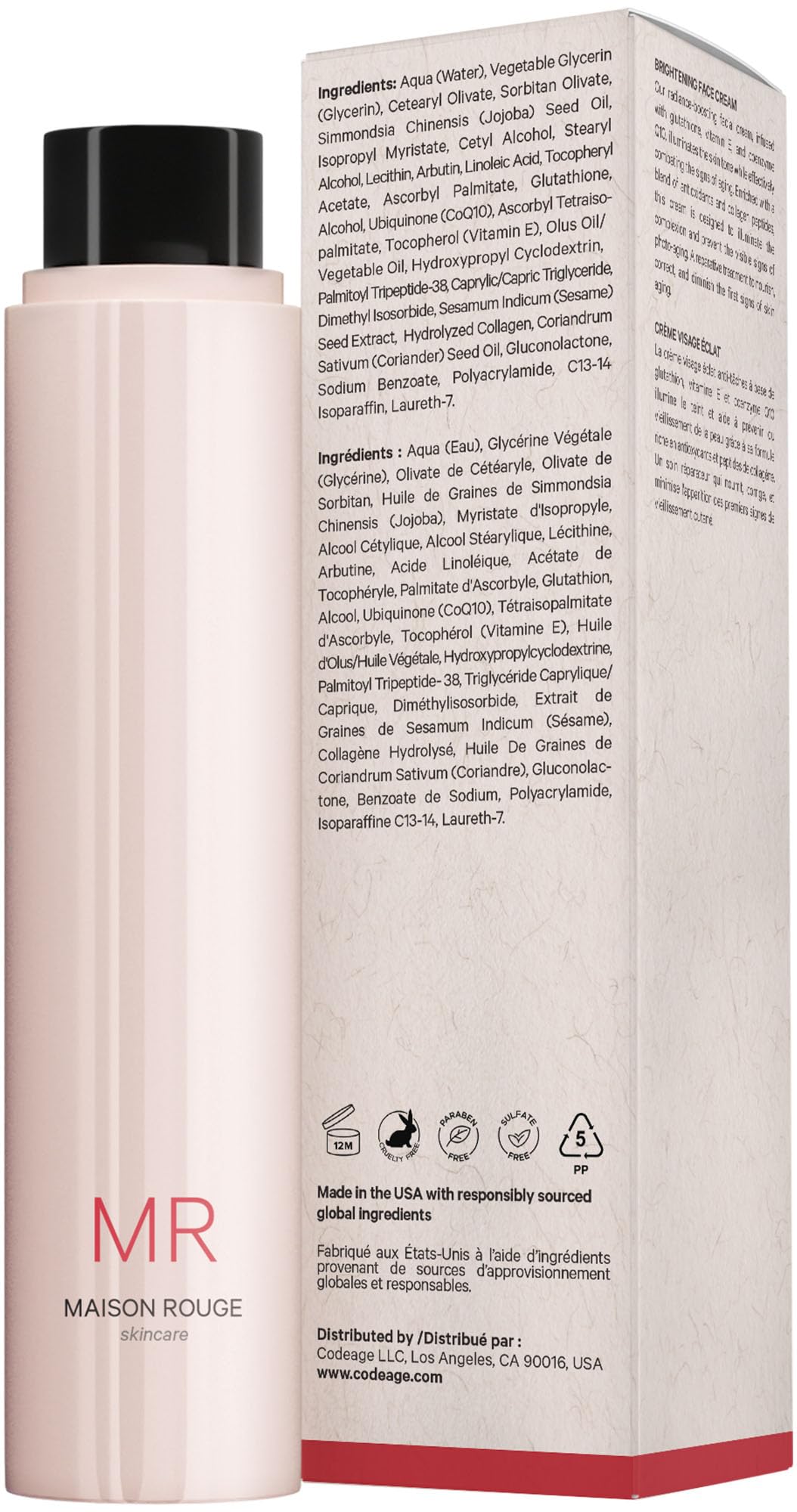 Codeage Maison Rouge Brightening Face Cream Refill Glutathione Cream, Collagen Peptides, Vitamin E, CoQ10 – Radiance & Antioxidant Complex – Paraben and Sulfates Free – Skin Care - 1.7 fl oz CodeageAu supplements