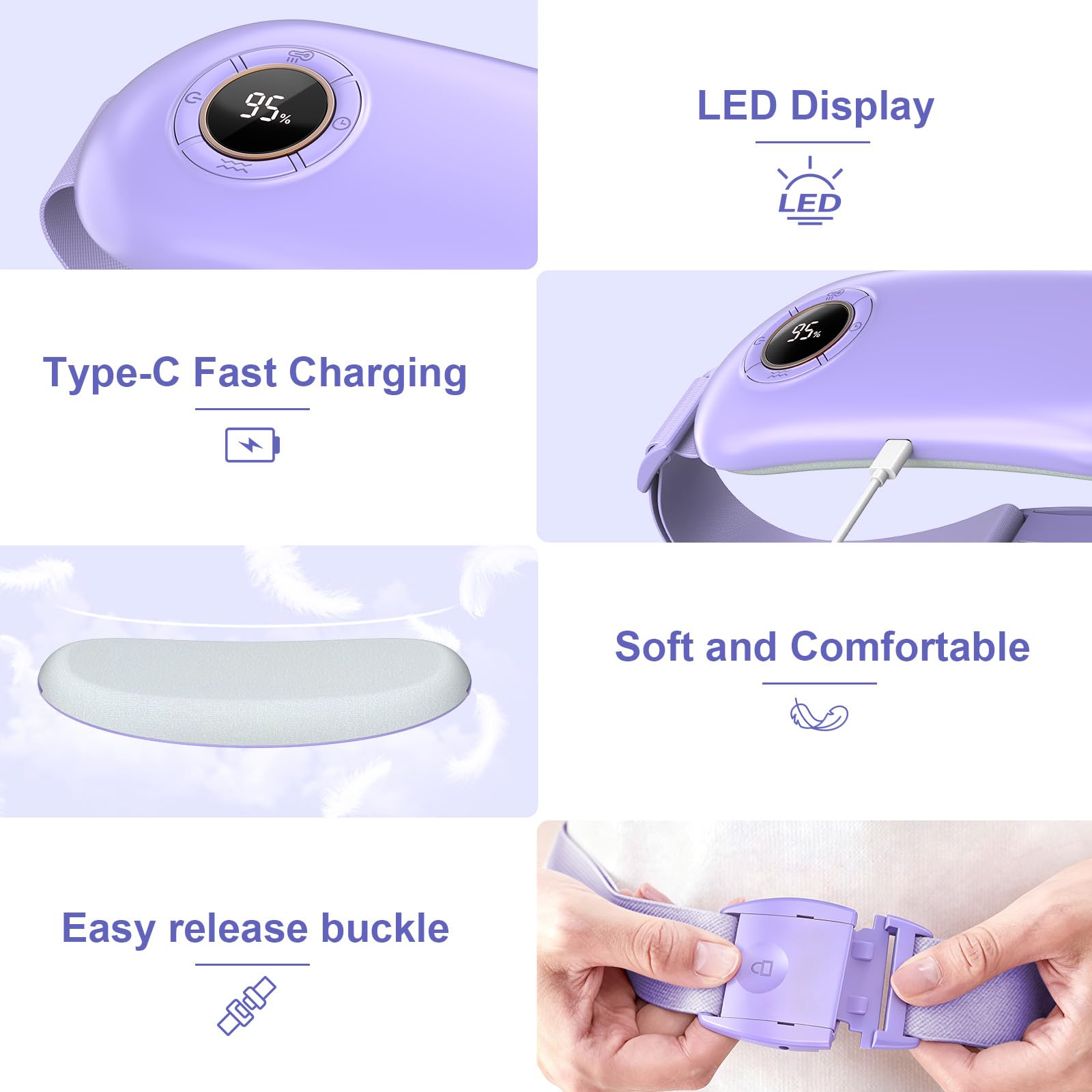 Heating Pad for Period Cramps, 3 Heat Levels and 3 Massage Modes, Portable Heating Pad for Menstrual Cramps Relief, Electric Heat Belt, Christmas Gifts for Women and Girl Stocking Stuffers(Purple) SZOAu supplements