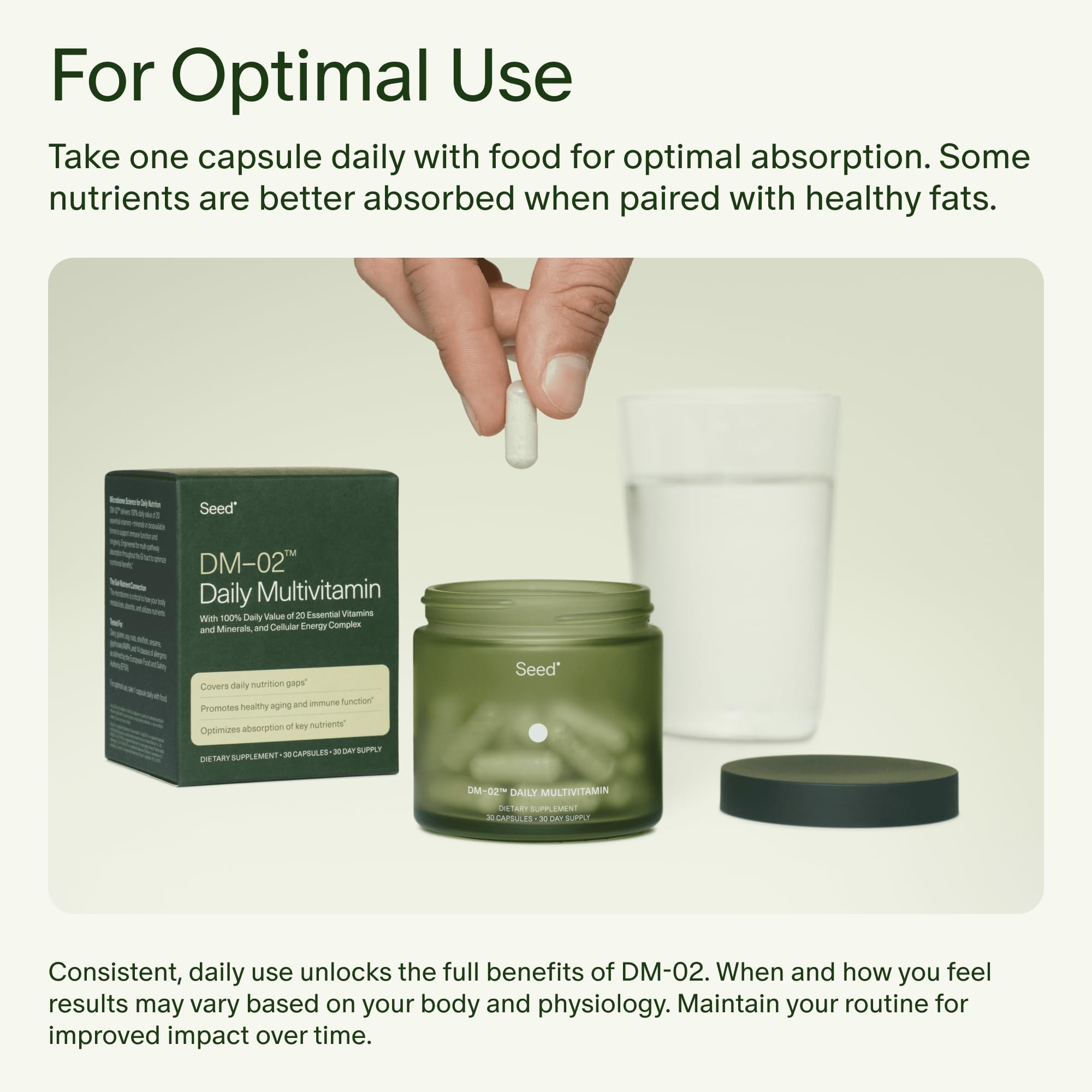 Seed DM-02 Daily Multivitamin - 100% DV Essential Vitamins and Minerals for Women & Men - Helps Fill Daily Nutrient Gaps - Immune, Bone, Hair, Skin & Nails Health - Vegan - 30 Capsules (30-Day Supply) Visit the Seed StoreUS supplements