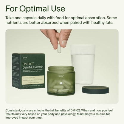 Seed DM-02 Daily Multivitamin - 100% DV Essential Vitamins and Minerals for Women & Men - Helps Fill Daily Nutrient Gaps - Immune, Bone, Hair, Skin & Nails Health - Vegan - 30 Capsules (30-Day Supply) Visit the Seed StoreUS supplements