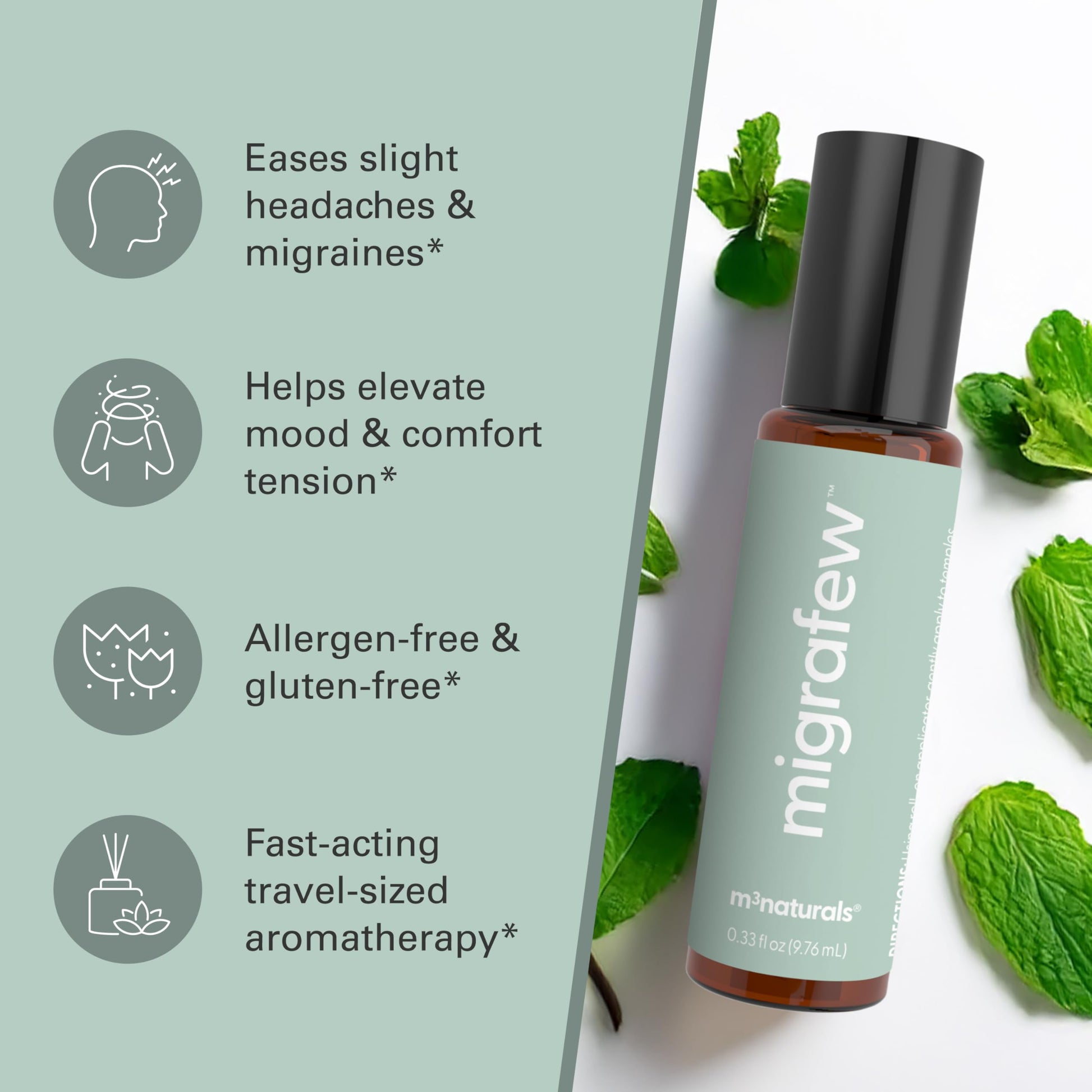 MigraFew Aromatherapy Migraine Roll On | Compact Headache Relief with Cooling Metal Roller for Head Tension and Pressure, Made with Peppermint, Spearmint and Lavender Essential Oils (Pack of 2) by M3 M3 NaturalsAu supplements