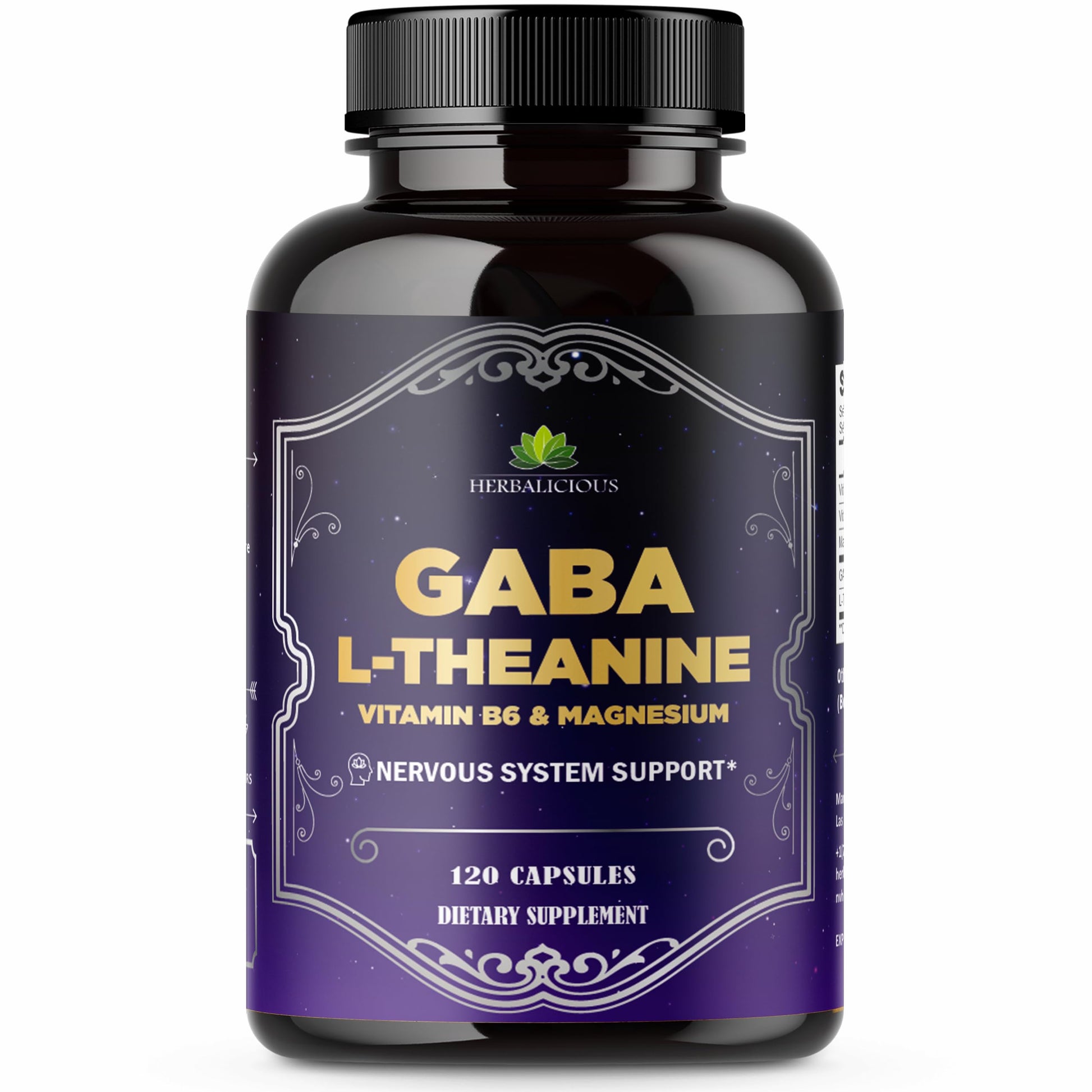 HERBALICIOUS GABA L-Theanine with Magnesium – Calm & Focus Support, Stress Relief, Relaxation + Mood Balance, Brain & Memory Support Supplement – Vitamin B6 + B12 Complex – 120 Capsules HERBALICIOUSAu supplements