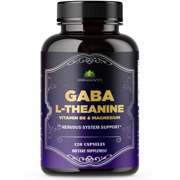 HERBALICIOUS GABA L-Theanine with Magnesium – Calm & Focus Support, Stress Relief, Relaxation + Mood Balance, Brain & Memory Support Supplement – Vitamin B6 + B12 Complex – 120 Capsules HERBALICIOUSAu supplements