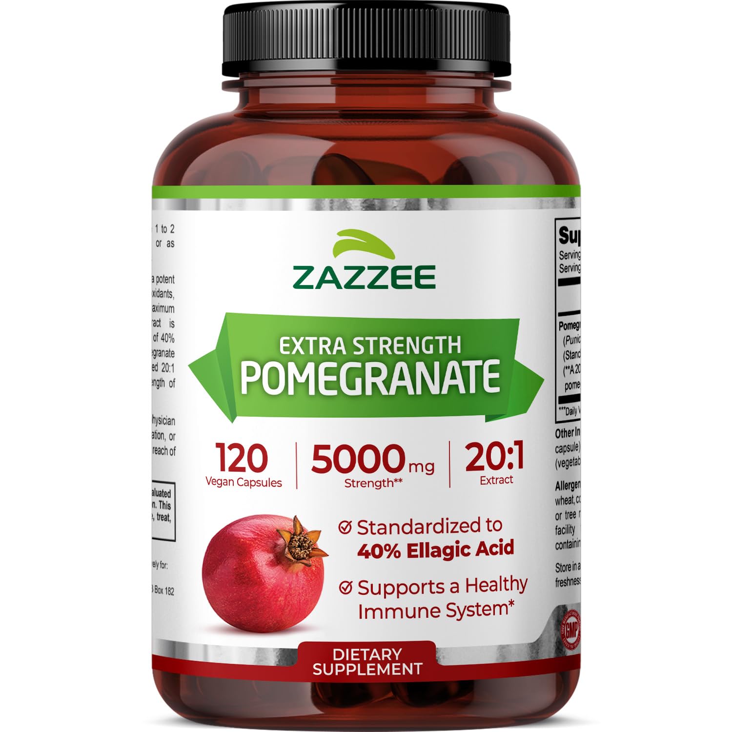 Zazzee Extra Strength Pomegranate 20:1 Extract, 40% Ellagic Acid, 120 Vegan Capsules, 4 Month Supply, Punica Granatum, Antioxidant & Cellular Health Support, Non-GMO, Made in the USA ZazzeeAu supplements