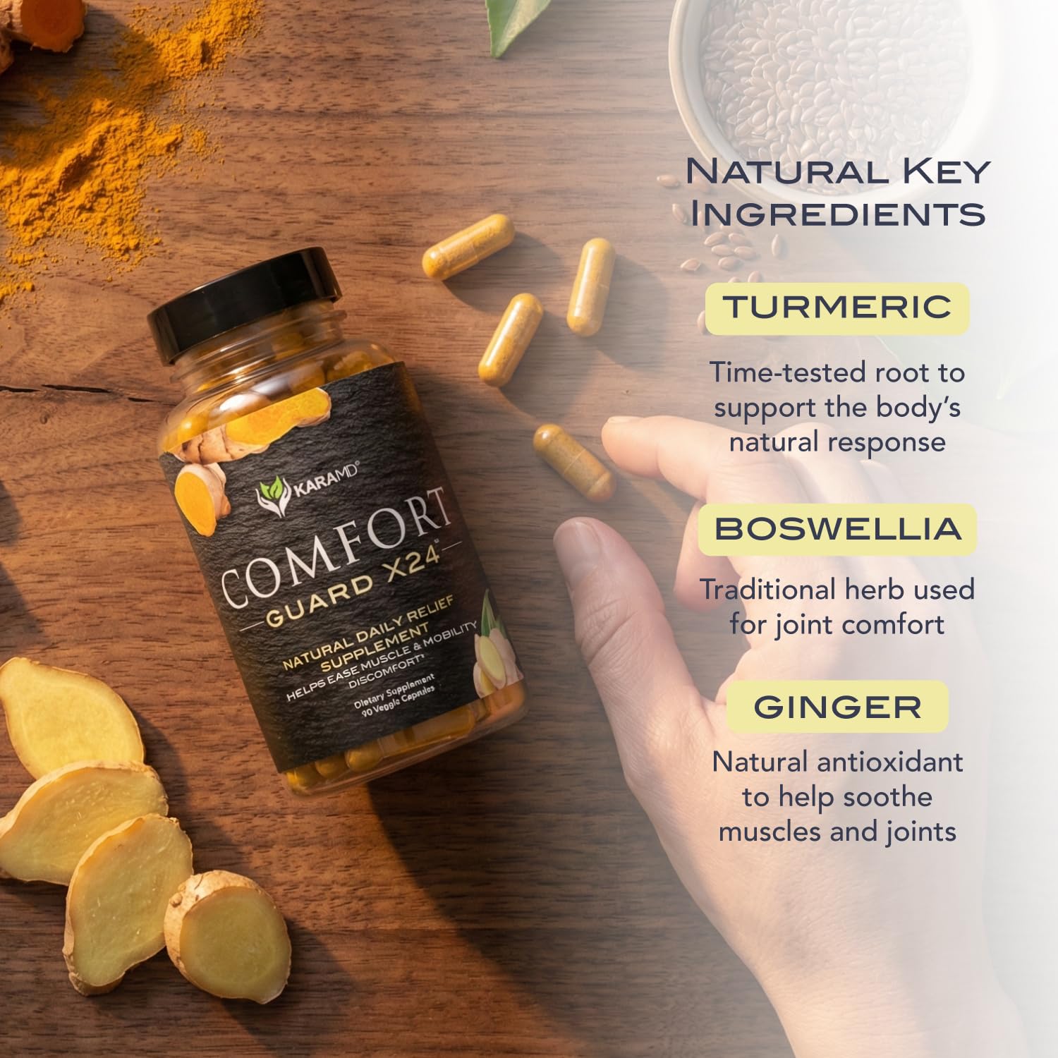 KaraMD Comfort Guard X24 | Joint & Movement Support Supplement | Turmeric Curcumin, Boswellia & Ginger | Ease Muscle Discomfort & Joint Stiffness | Non-GMO, Gluten Free & Vegan Friendly (30 Servings) KaraMDAu supplements