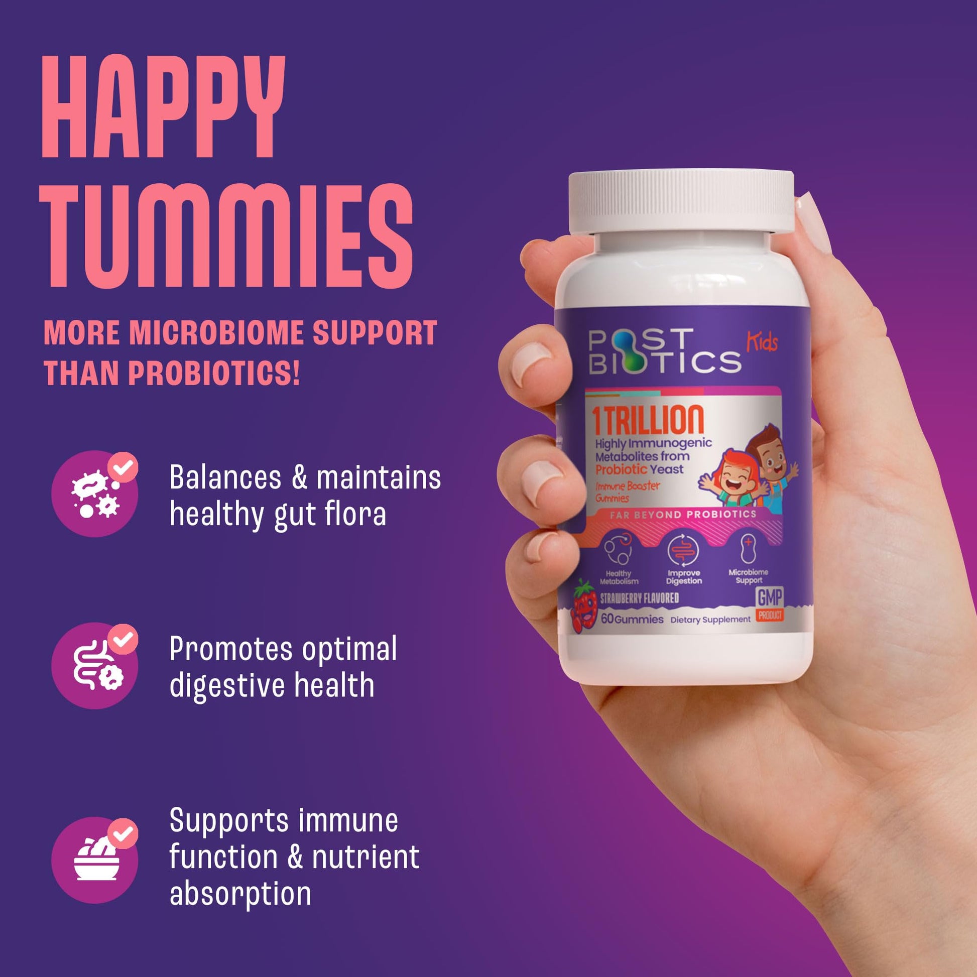 NAVEH PHARMA Postbiotics Kids Strawberry Gummies. Children’s Postbiotics, Ages 4+, 1 Trillion metabolites 200X Ingredients Than Probiotic Or Prebiotic. Gut Health, Immunity, Digestion & Microbiome NAVEH PHARMAAu supplements