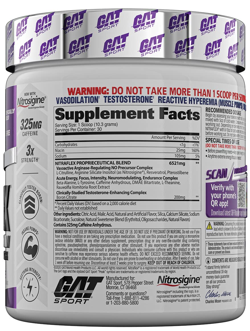 GAT SPORT, Nitraflex Advanced Pre-Workout Powder, Increases Blood Flow, Boosts Strength GAT SPORTAu supplements
