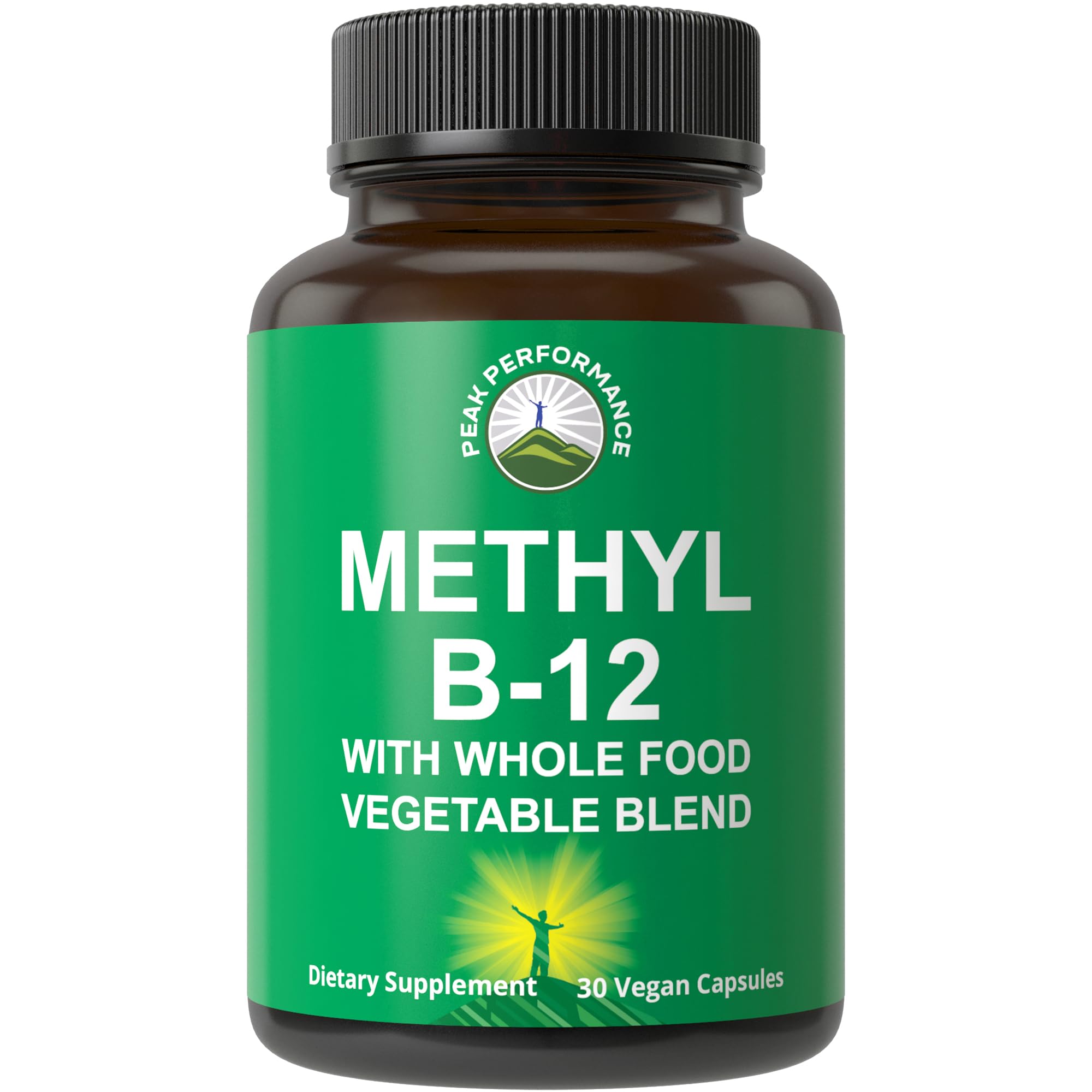 Methyl B12 Vitamin + Whole Food Blend of 25 Vegetables and Fruits for Max Absorption. Vegan Vitamin B12 Methylcobalamin - Methyl B-12 Supplement for Energy, Focus and Relief. 30 Day Supply Capsules Peak PerformanceAu supplements