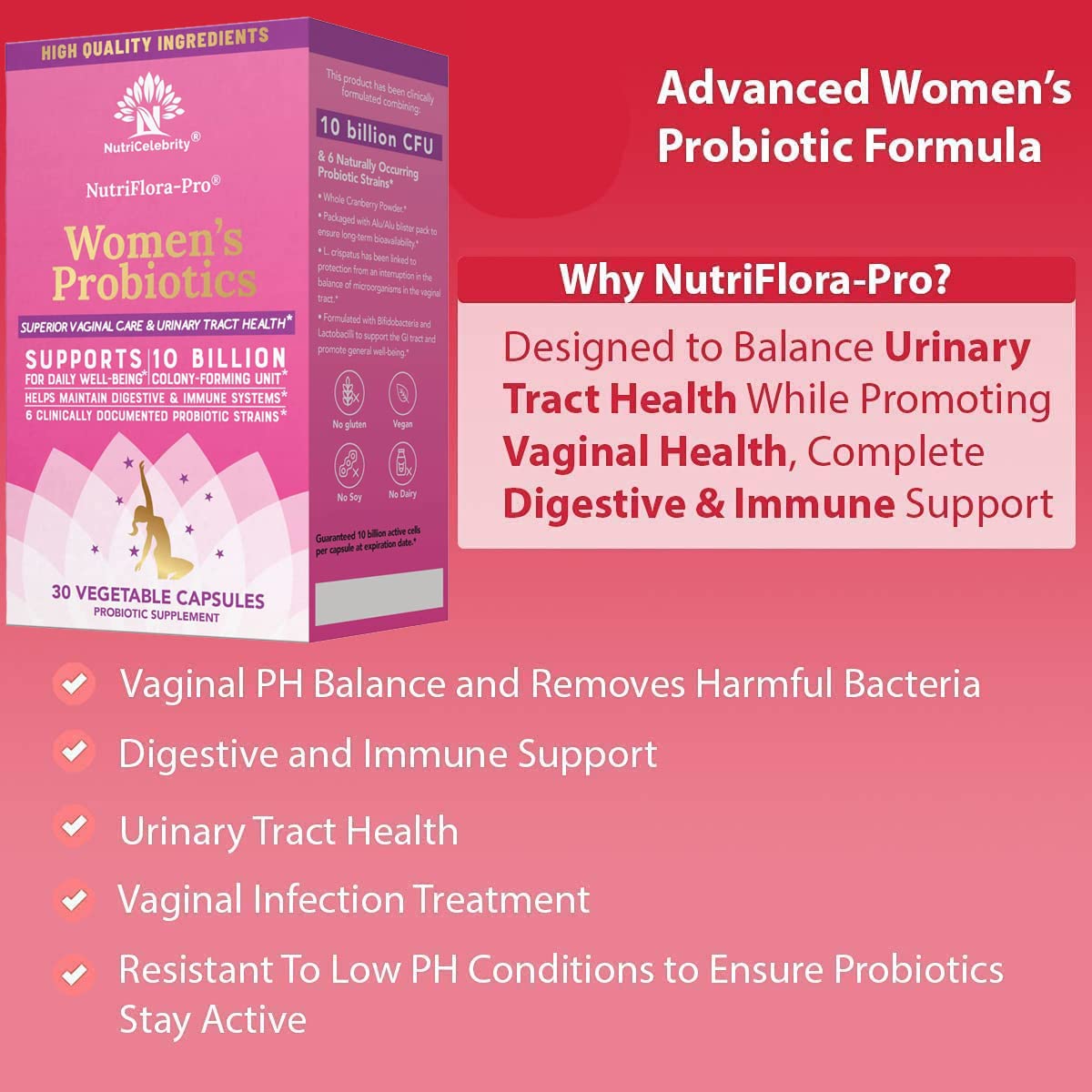 NutriCelebrity NutriFlora-Pro Probiotics for Women, Vaginal, Urinary Health, Immune System Digestive NutricelebrityAu supplements