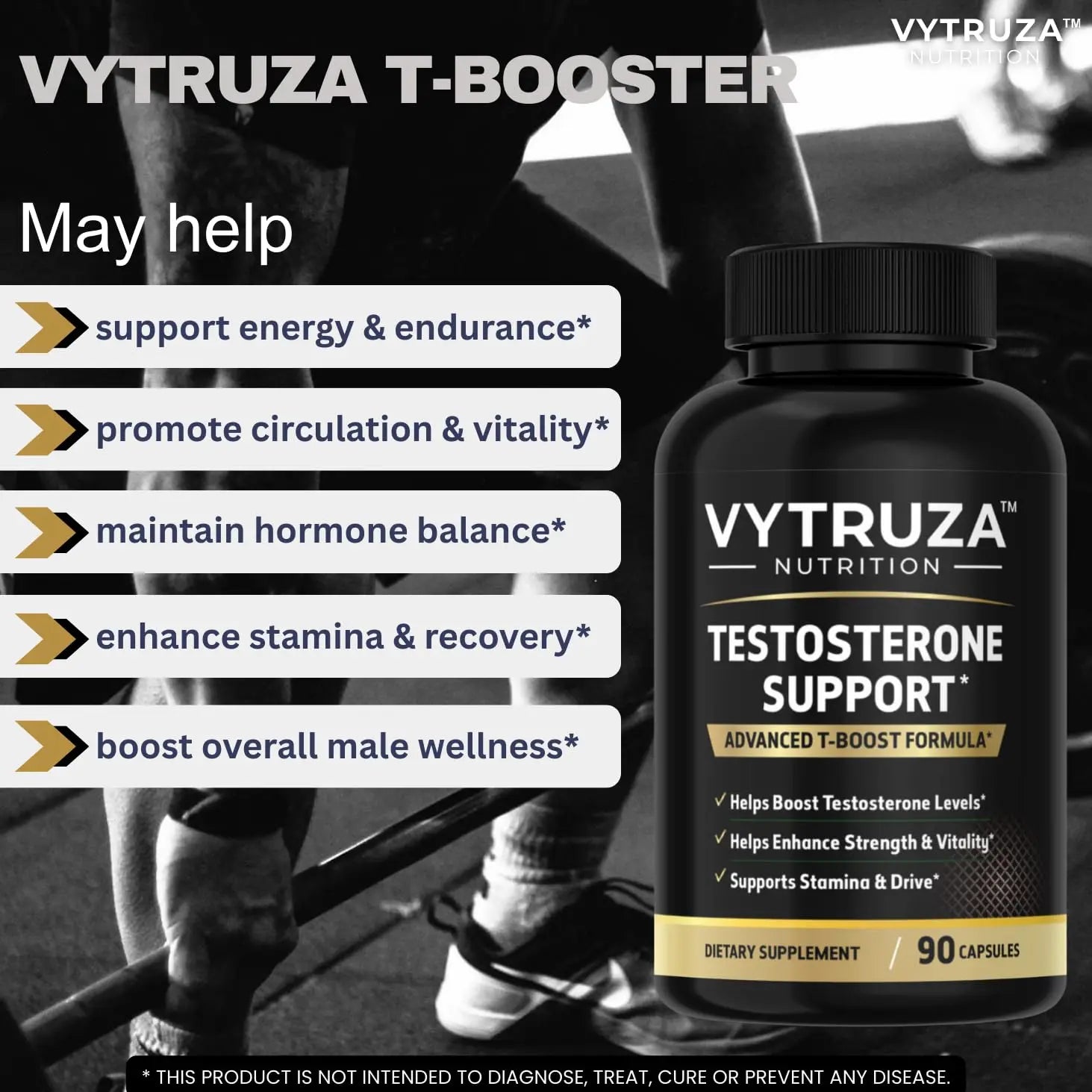 VYTRUZA Nutrition Advanced T-Boost Formula Test Support Capsules, Premium Ingredients, Energy, Strength Support Supplement for Men, 90 Capsules VYTRUZAAu supplements