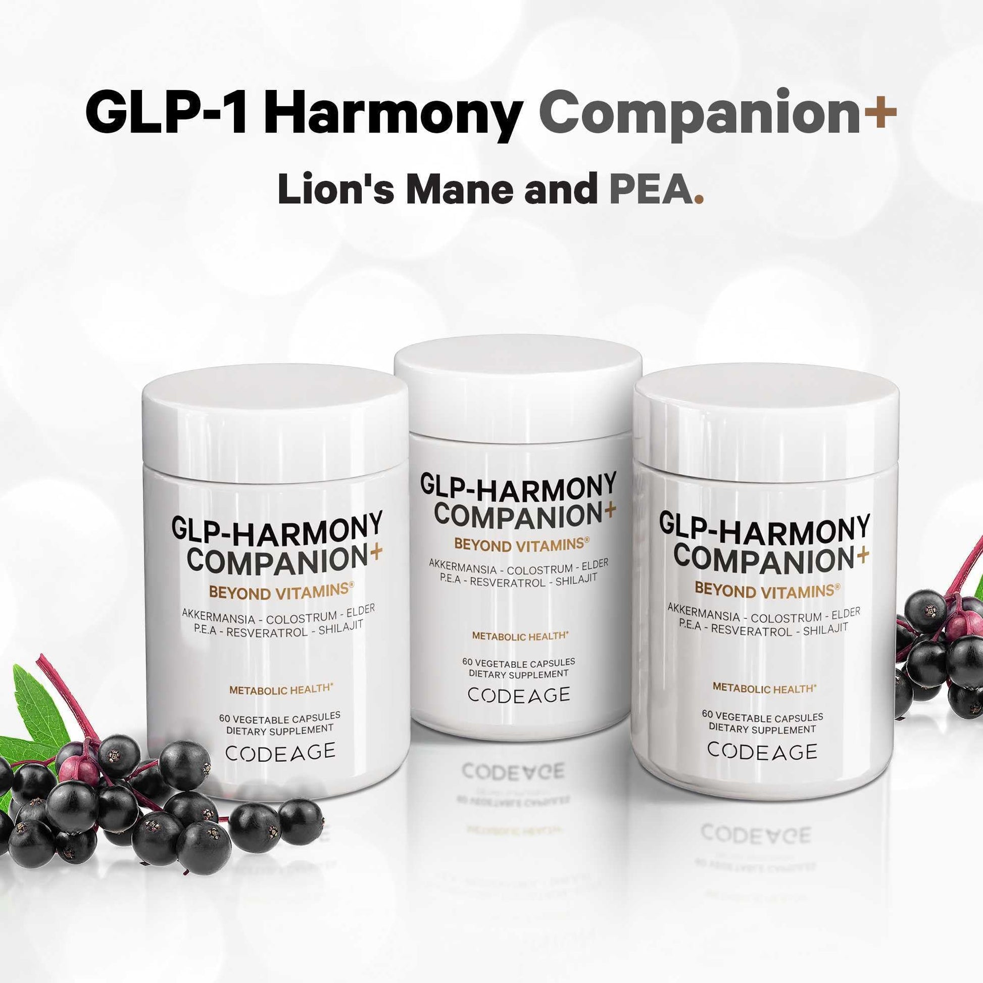 Codeage GLP-Harmony Companion+ Supplement - GLP-1 Agonist Support - Lion's Mane, Pea, Colostrum, Shilajit, Akkermansia, Elder, Citrus Bioflavonoids, Broccoli, Resveratrol - Non-GMO - 60 Capsules CodeageAu supplements