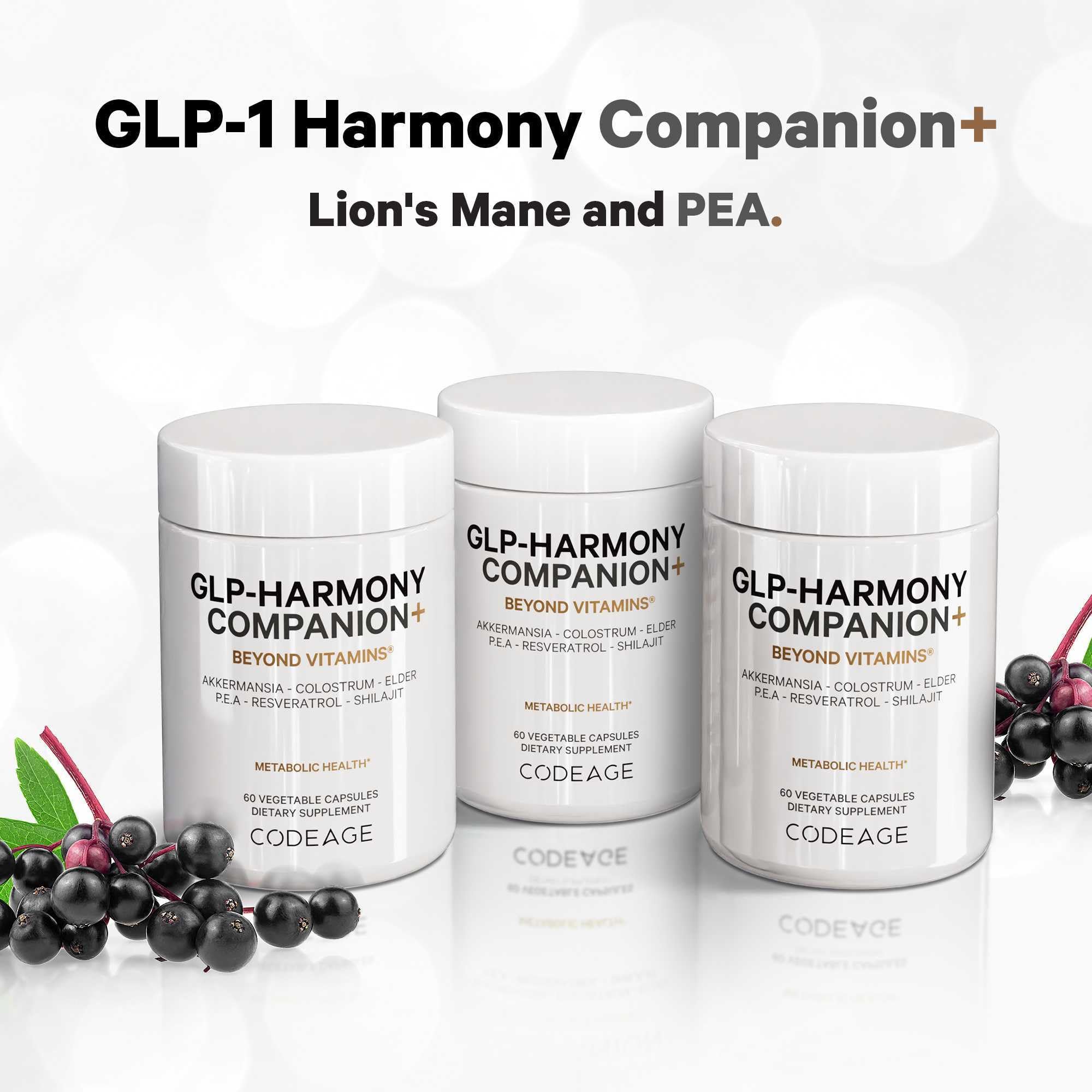 Codeage GLP-Harmony Companion+ Supplement - GLP-1 Agonist Support - Lion's Mane, Pea, Colostrum, Shilajit, Akkermansia, Elder, Citrus Bioflavonoids, Broccoli, Resveratrol - Non-GMO - 60 Capsules CodeageAu supplements
