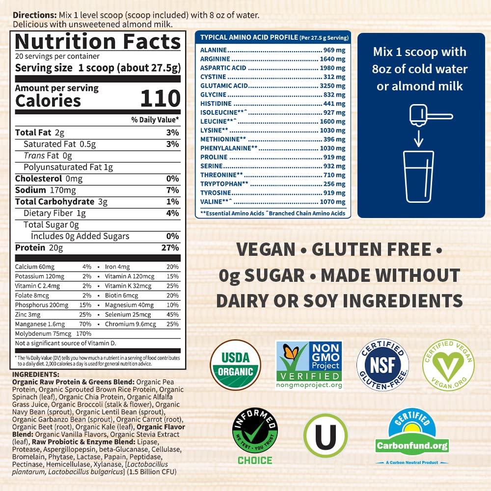 Garden of Life Raw Organic Protein & Greens Vanilla - Vegan Protein Powder Garden of LifeUS supplements