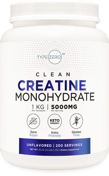 Type Zero Creatine Monohydrate (Unflavored) 1 KG, 5000mg (5g) Per Serving, Micronized, Zero Sugar, Keto Friendly & Gluten Free, 200 Servings Type ZeroUS supplements
