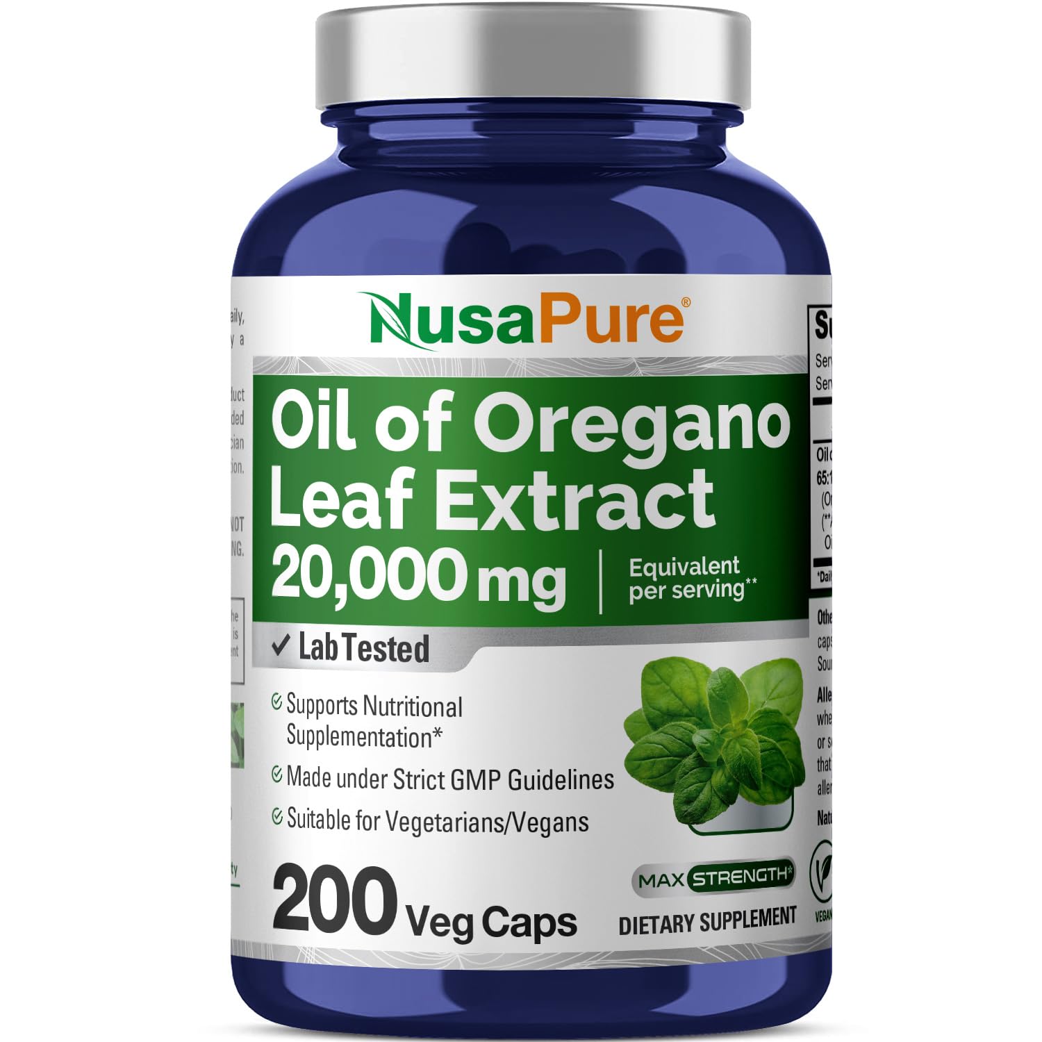 NusaPure Oregano Oil Extract 20000mg | 200 Veggie Powder Capsules | Naturally Occurring Carvacrol | Non-GMO and Vegan Extract 65:1 NusaPureAu supplements
